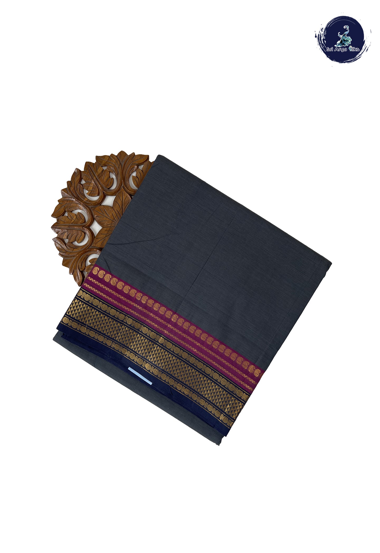 Grey 10 Yards Madisar Cotton Saree With Plain Pattern