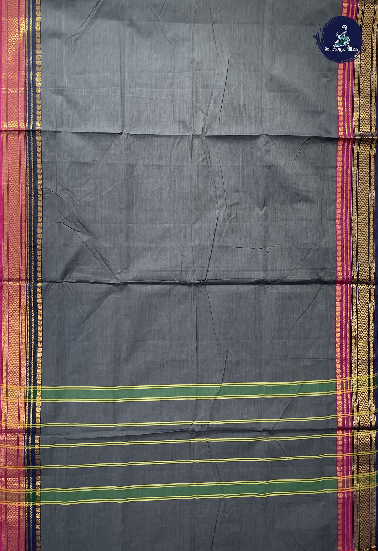 Grey 10 Yards Madisar Cotton Saree With Plain Pattern