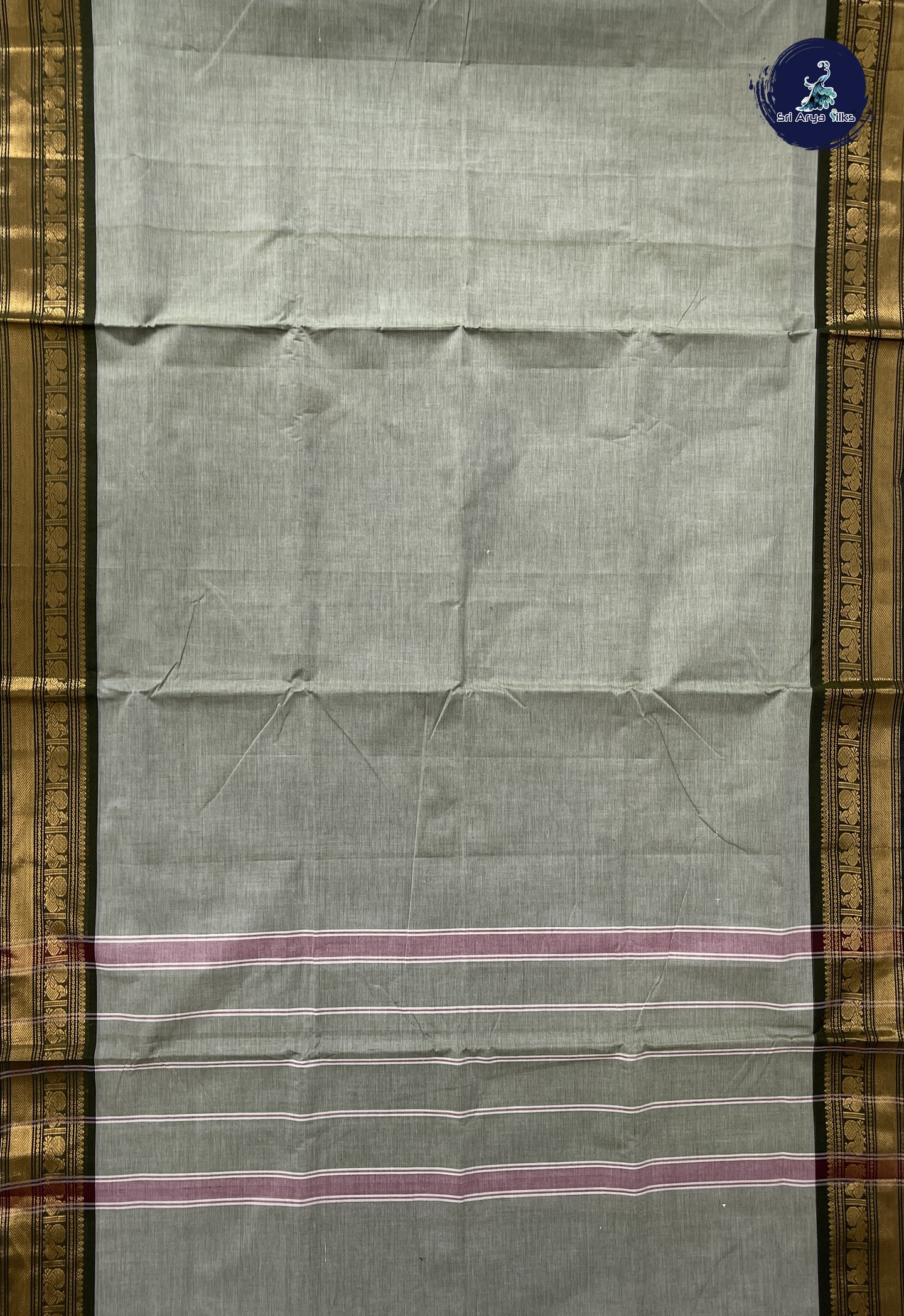 Pastel Green 10 Yards Madisar Cotton Saree With Plain Pattern