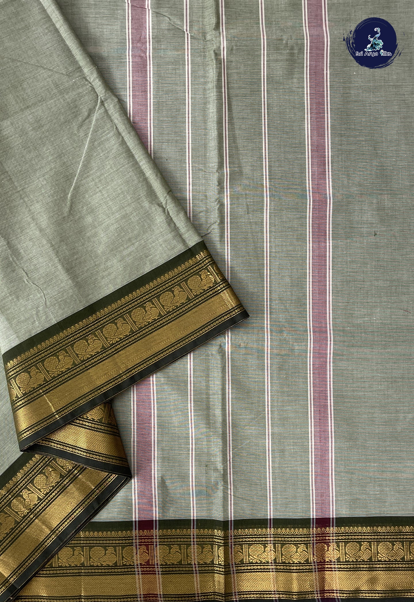 Pastel Green 10 Yards Madisar Cotton Saree With Plain Pattern