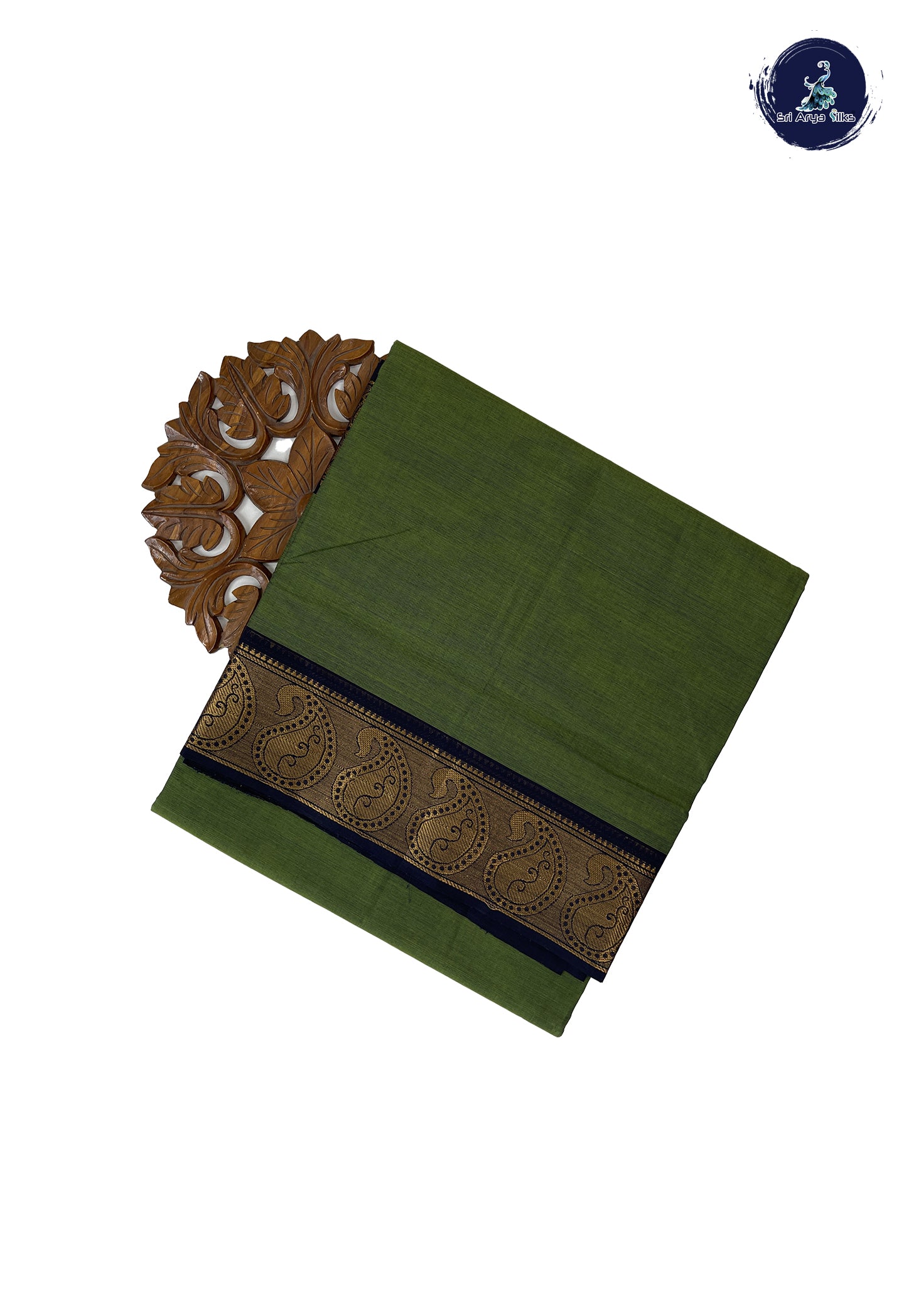 Green 10 Yards Madisar Cotton Saree With Plain Pattern