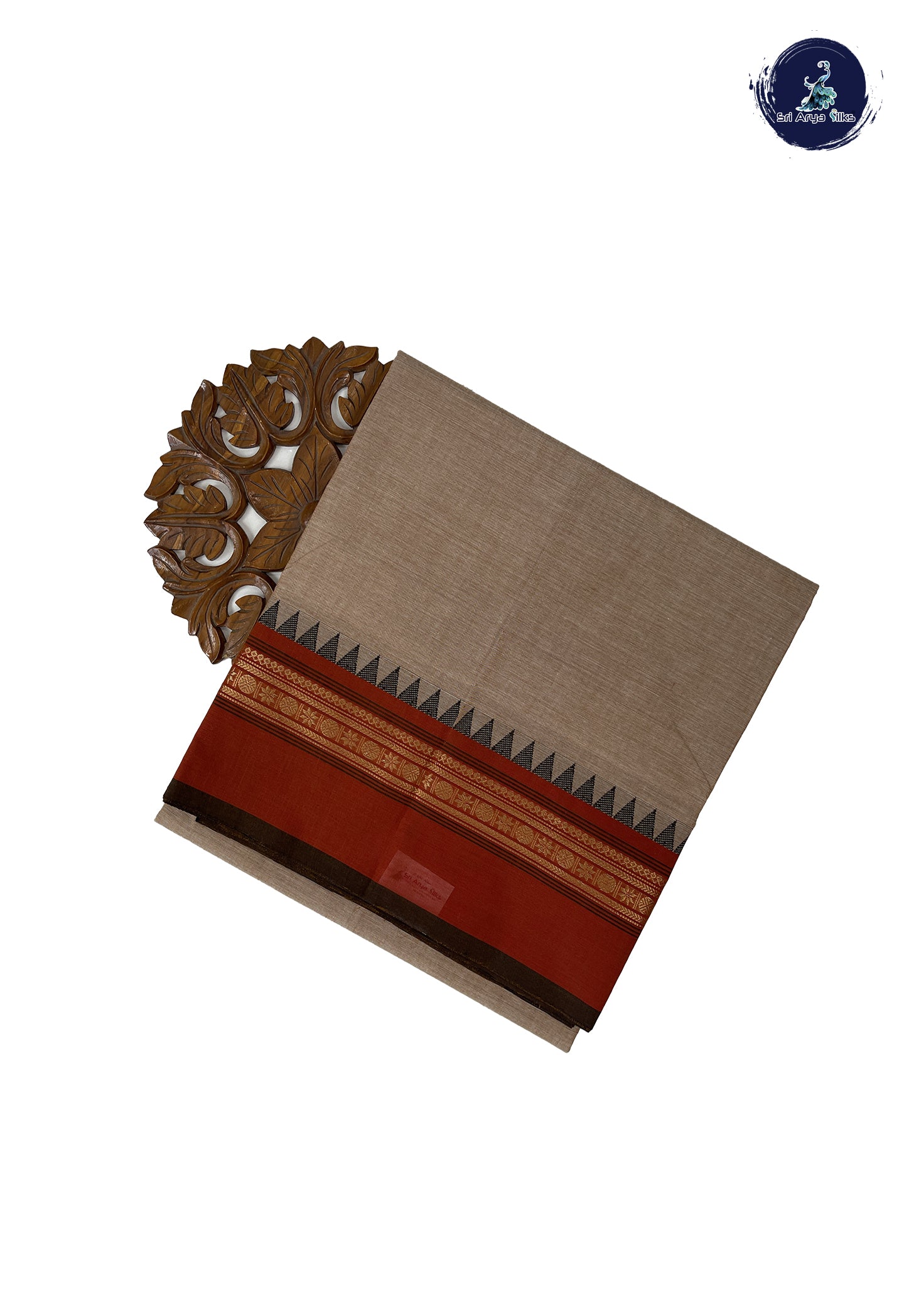 Light Brown 10 Yards Madisar Cotton Saree With Plain Pattern