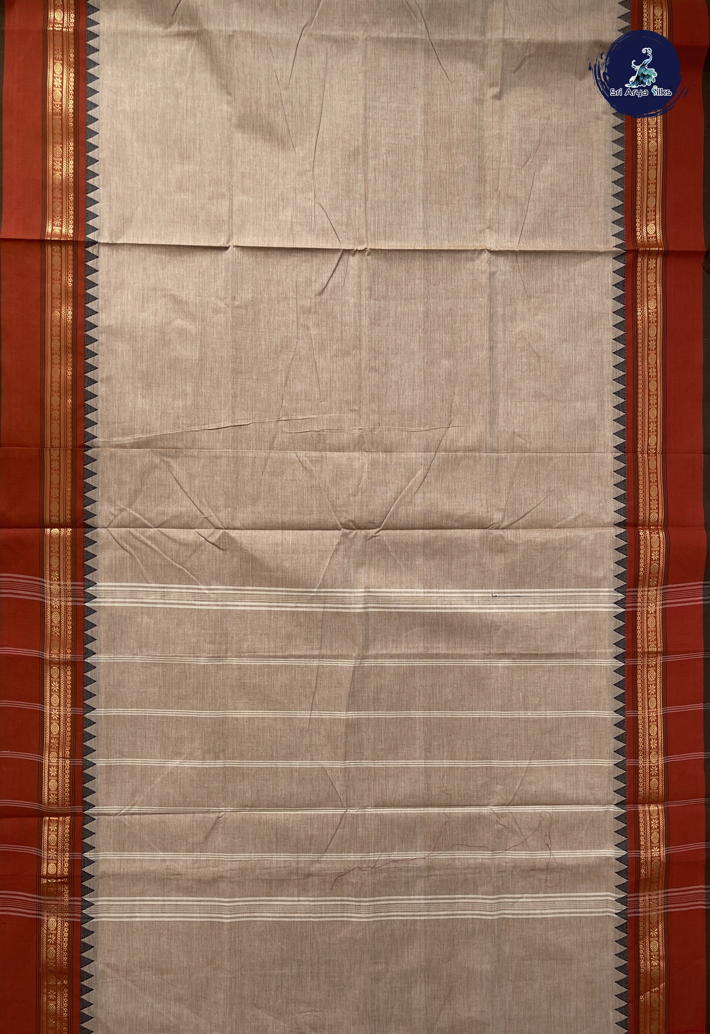Light Brown 10 Yards Madisar Cotton Saree With Plain Pattern