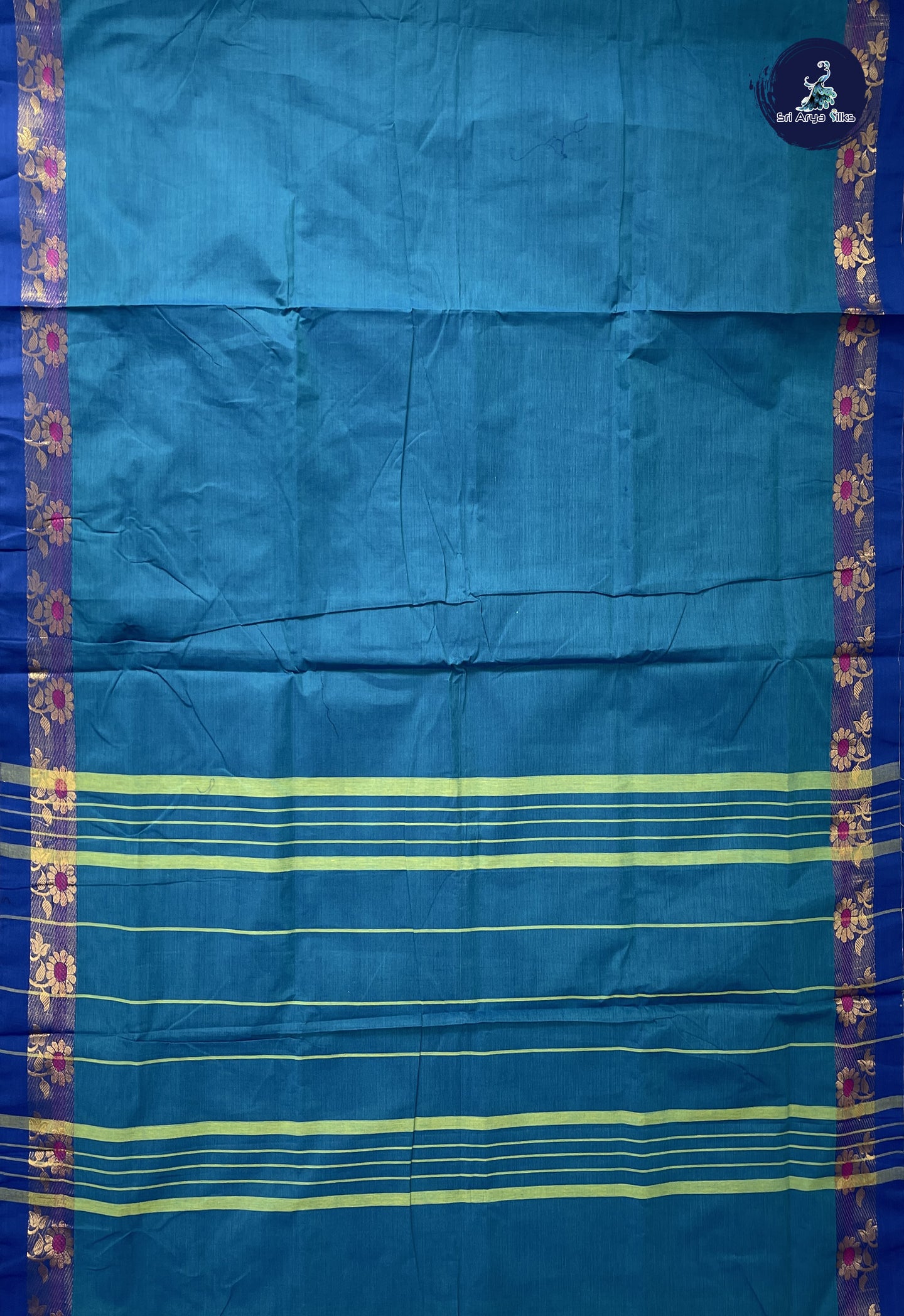 Blue 10 Yards Madisar Cotton Saree With Plain Pattern