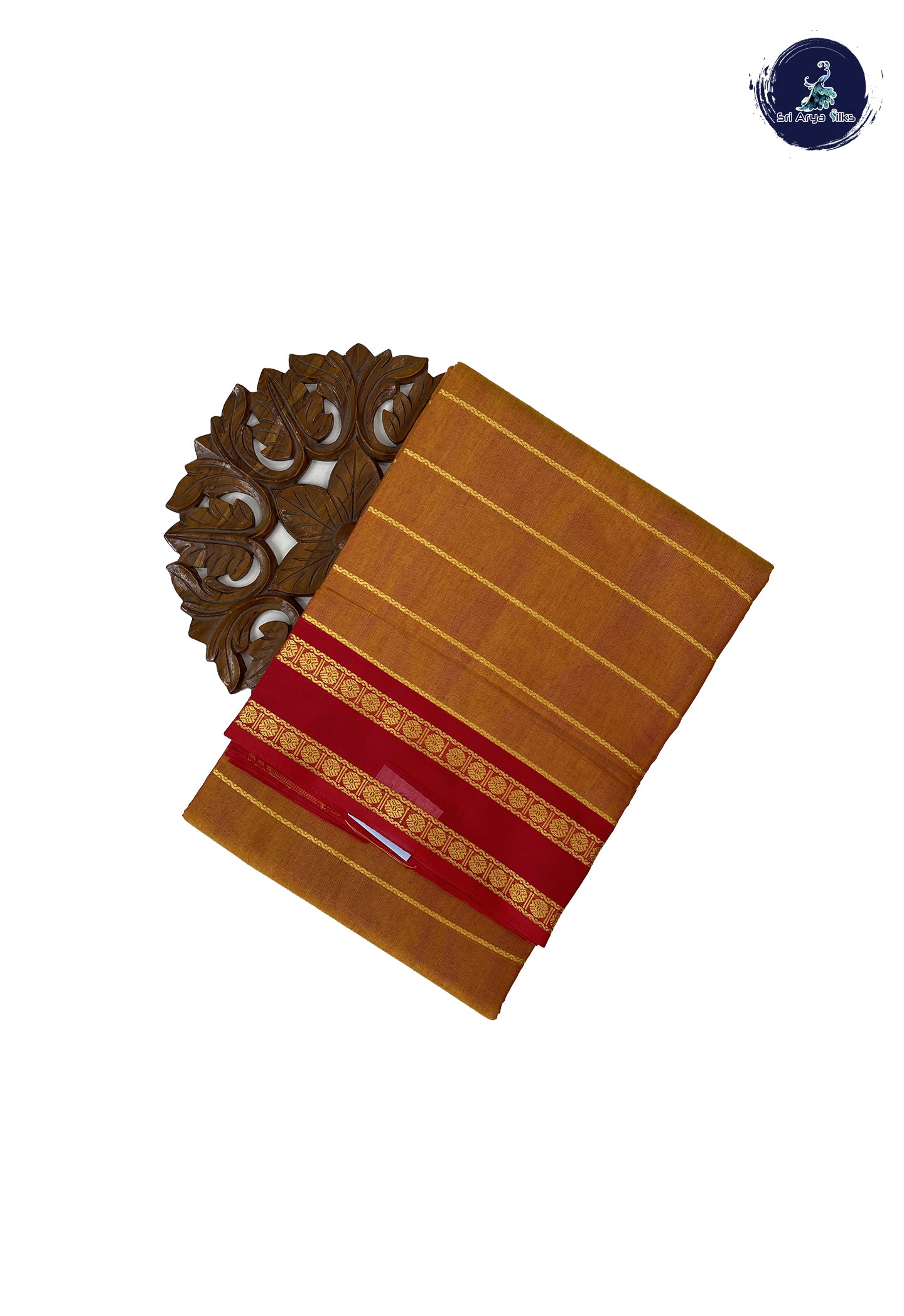 Lite Mustard Orange Devendra Cotton Madisar Saree With Veldhari Stripes Pattern