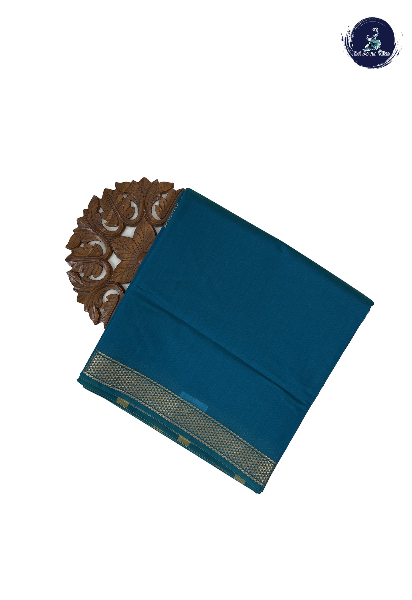Teal Madisar Semi Silk Cotton Saree With Plain Pattern