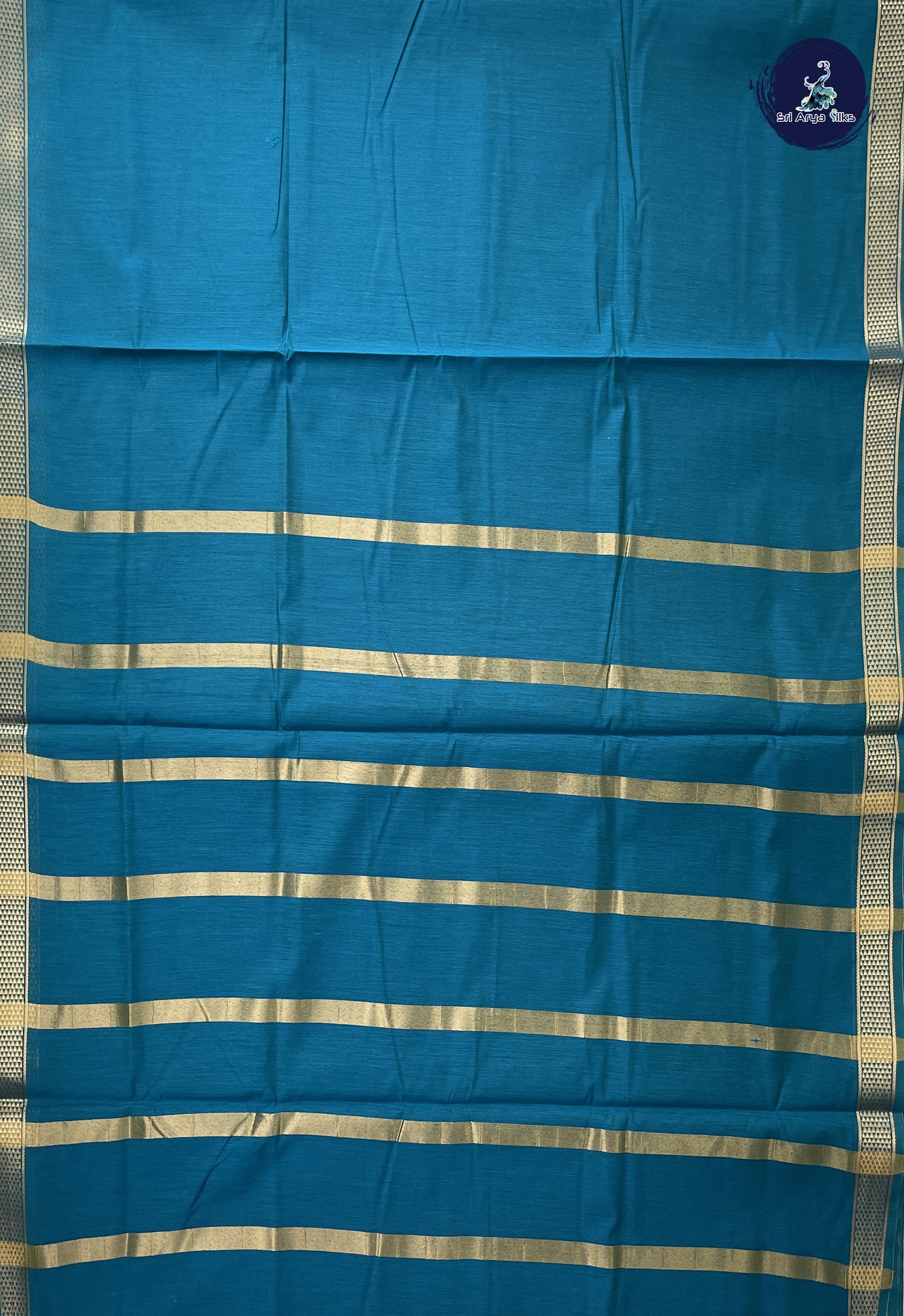 Teal Madisar Semi Silk Cotton Saree With Plain Pattern