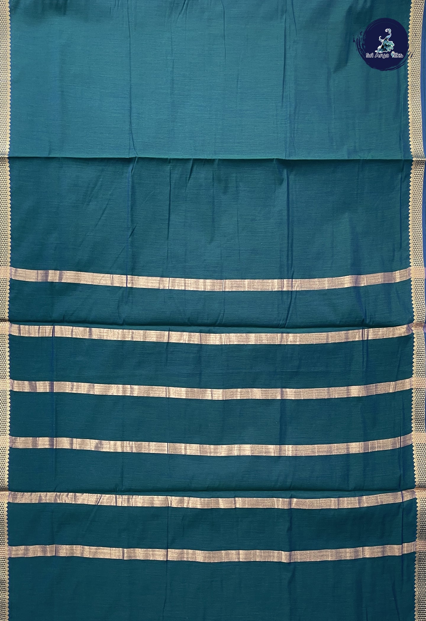 Green Madisar Semi Silk Cotton Saree With Plain Pattern