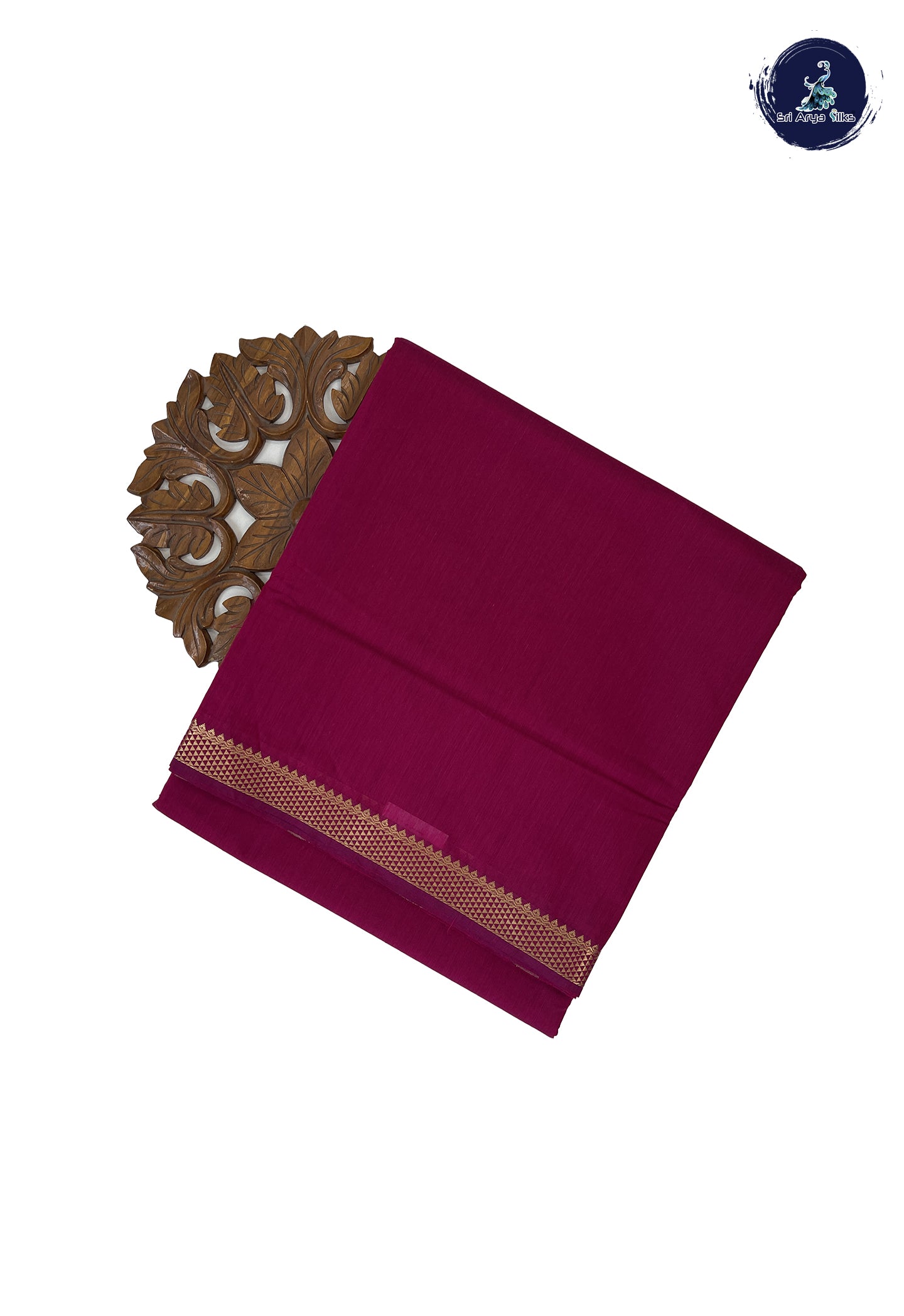 Pinkish Maroon Madisar Semi Silk Cotton Saree With Plain Pattern