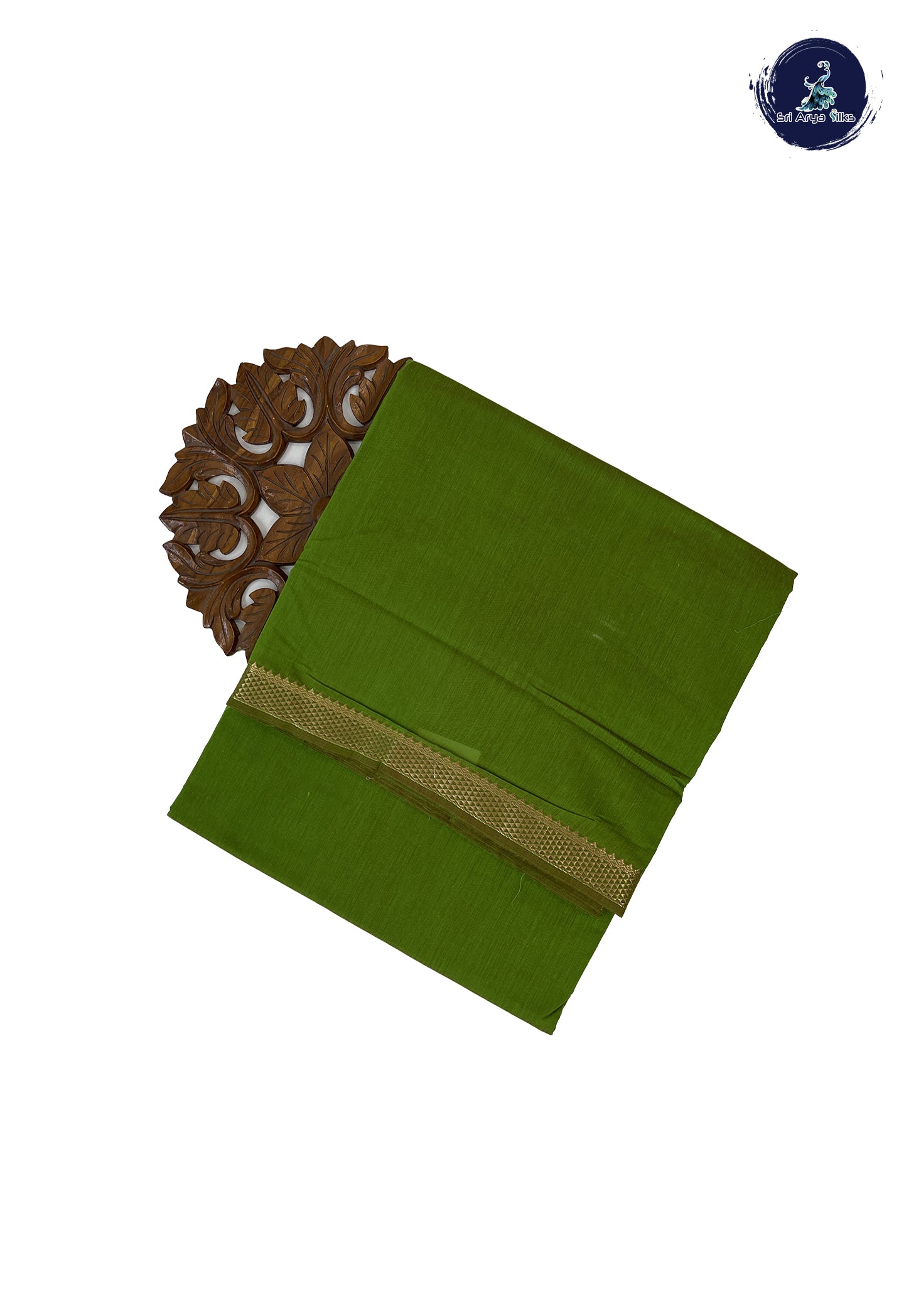 Light Green Madisar Semi Silk Cotton Saree With Plain Pattern
