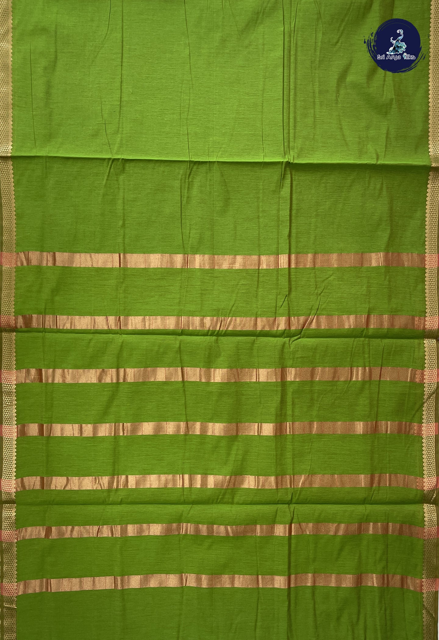 Light Green Madisar Semi Silk Cotton Saree With Plain Pattern