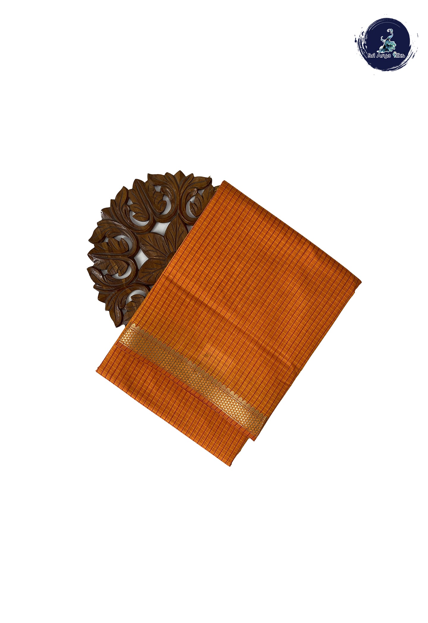 Yellowish Orange Madisar Semi Silk Cotton Saree With Checked Pattern