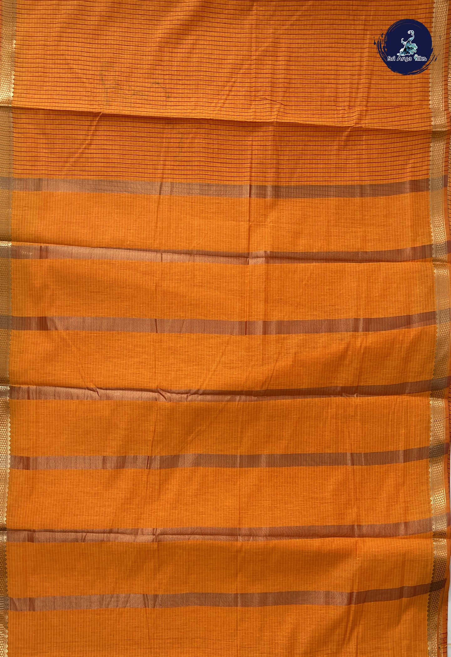 Yellowish Orange Madisar Semi Silk Cotton Saree With Checked Pattern
