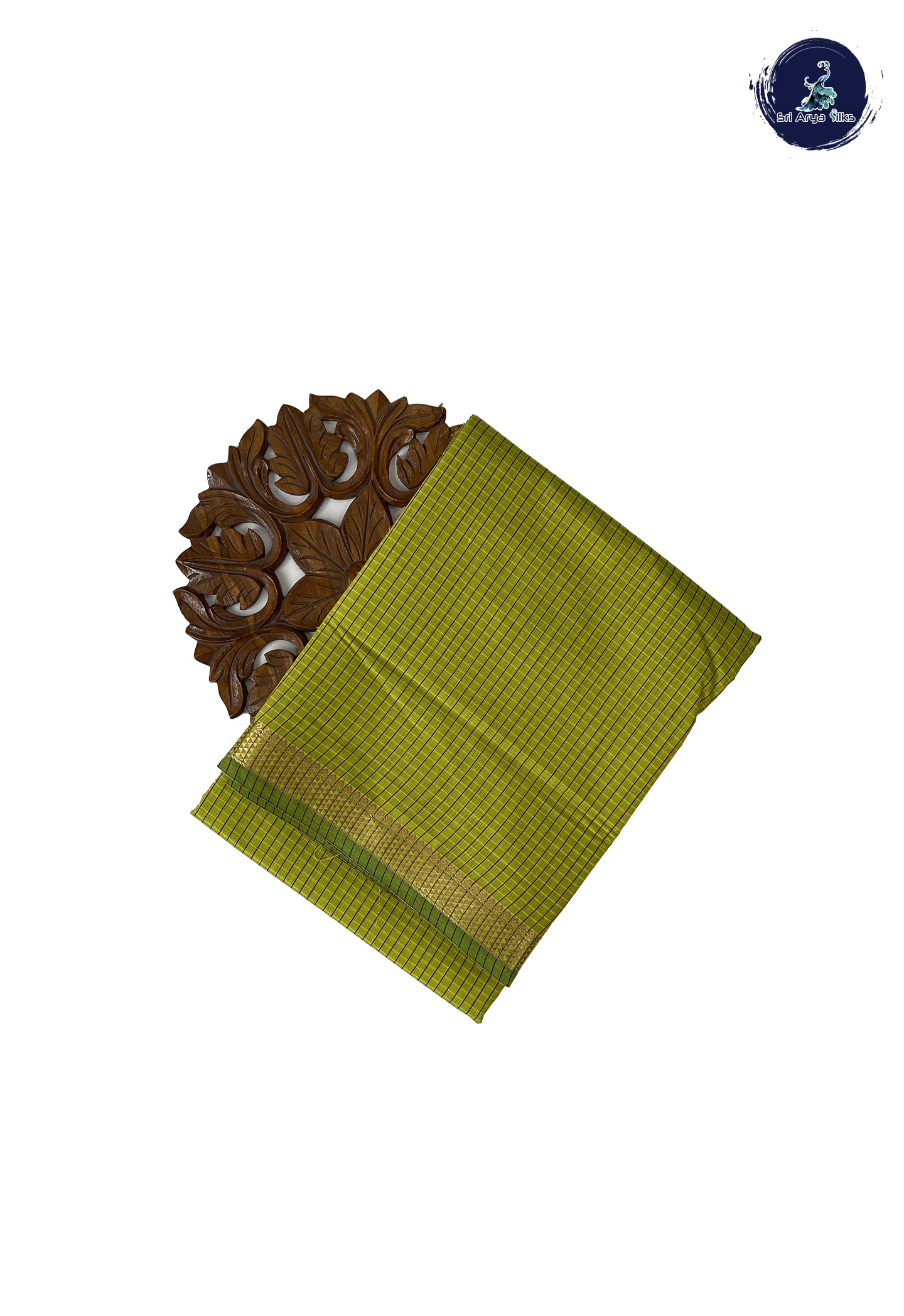 Lime Green Madisar Semi Silk Cotton Saree With Checked Pattern