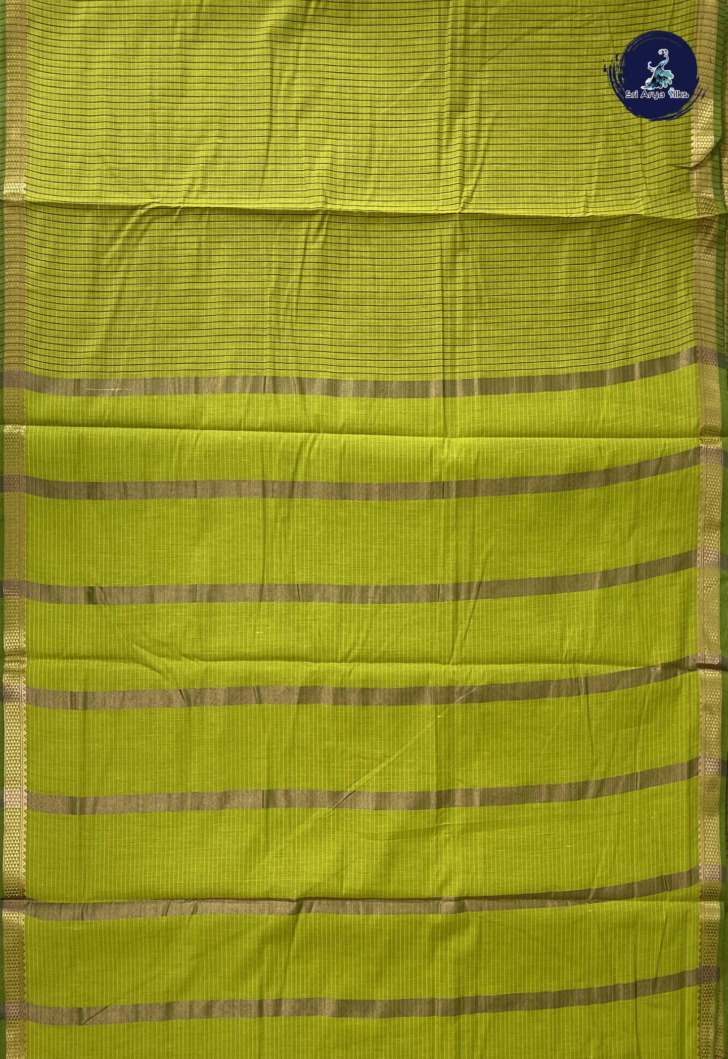 Lime Green Madisar Semi Silk Cotton Saree With Checked Pattern