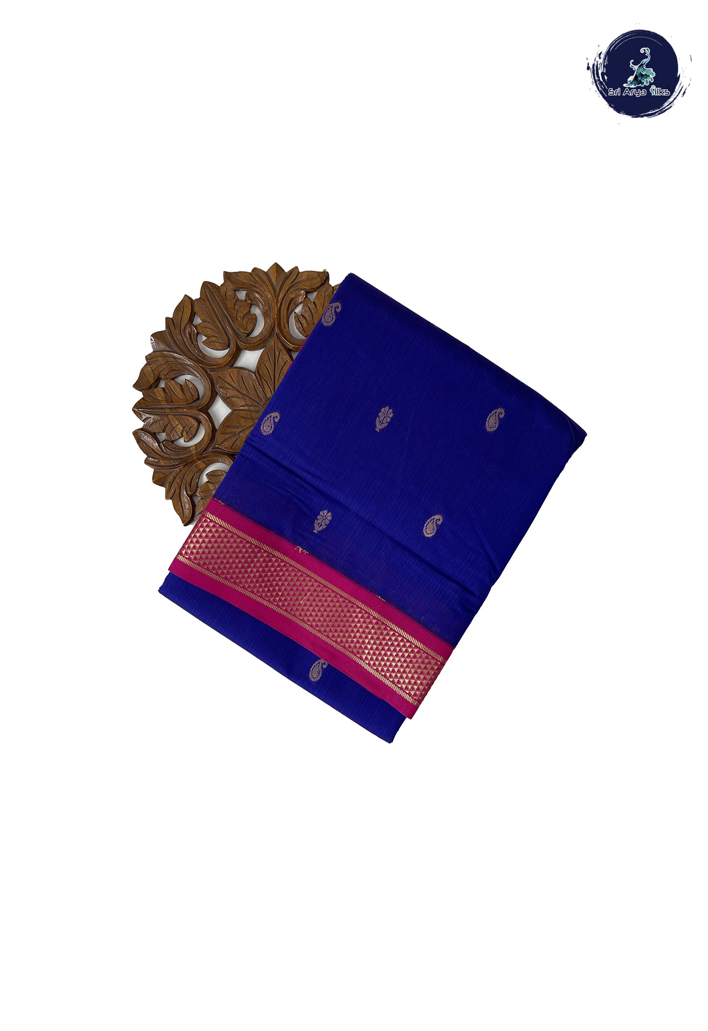 Dark Blue Madisar Semi Silk Cotton Saree With Zari Buttas Pattern