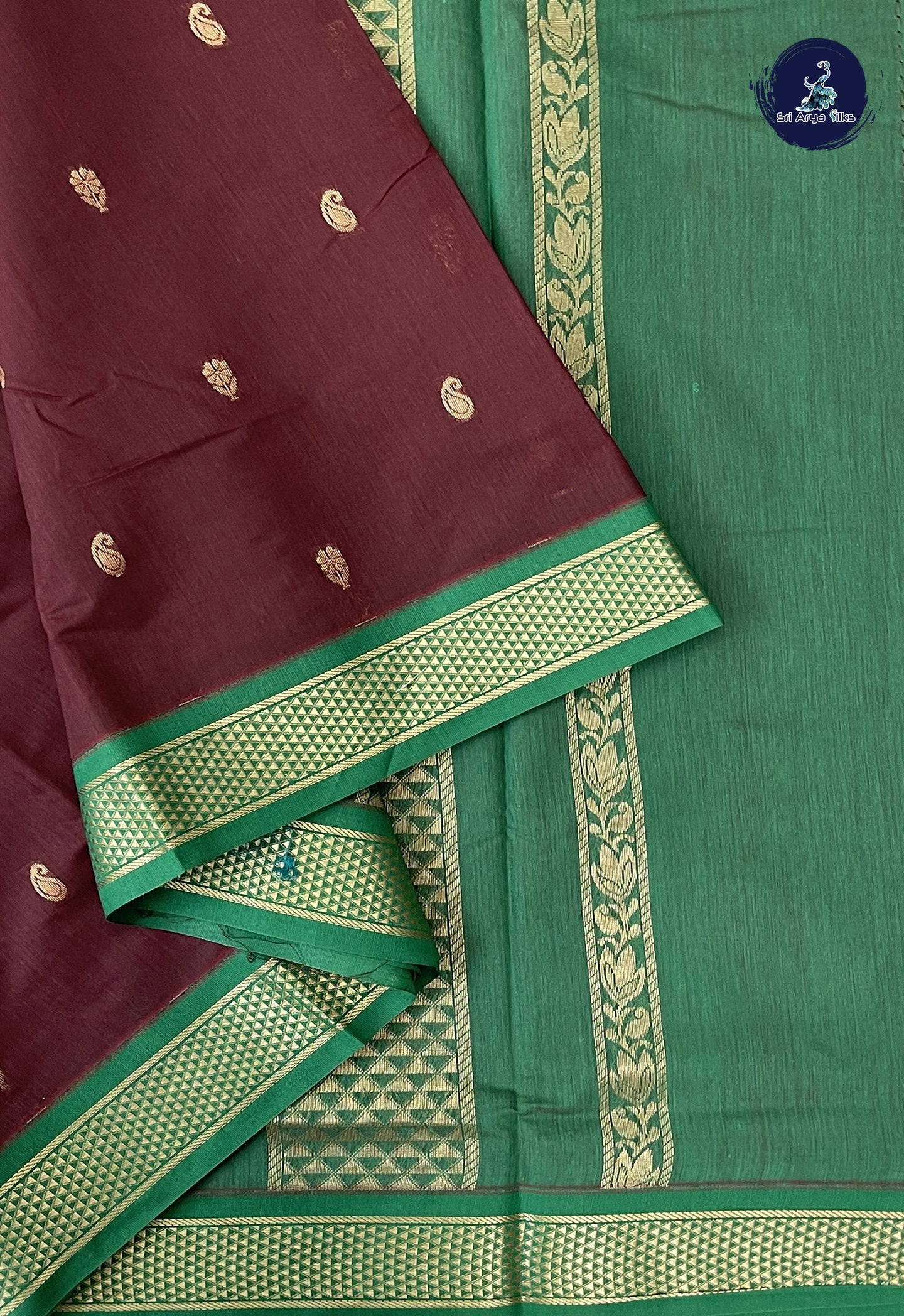 Brown Madisar Semi Silk Cotton Saree With Zari Buttas Pattern
