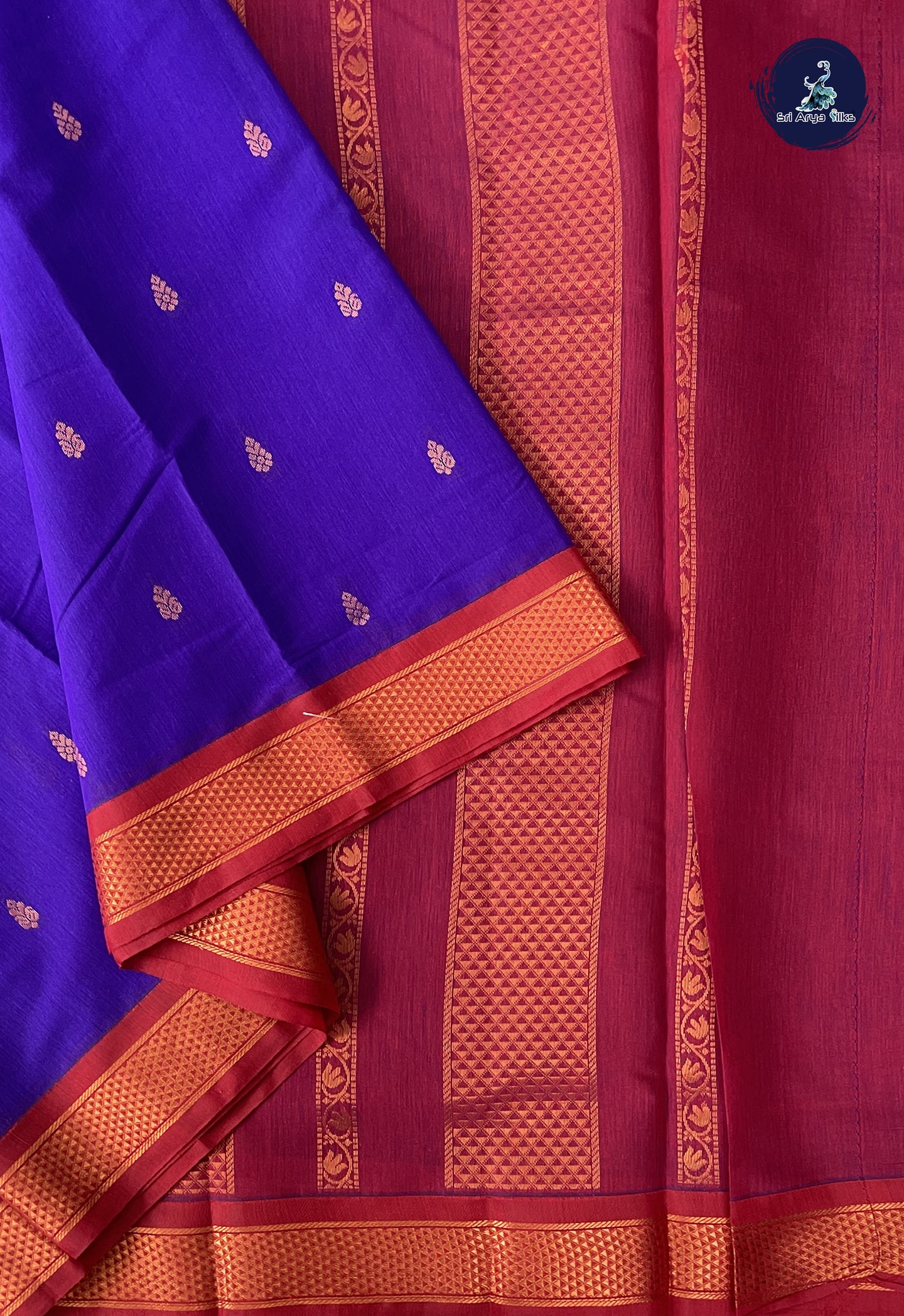 Violet Madisar Semi Silk Cotton Saree With Zari Buttas Pattern