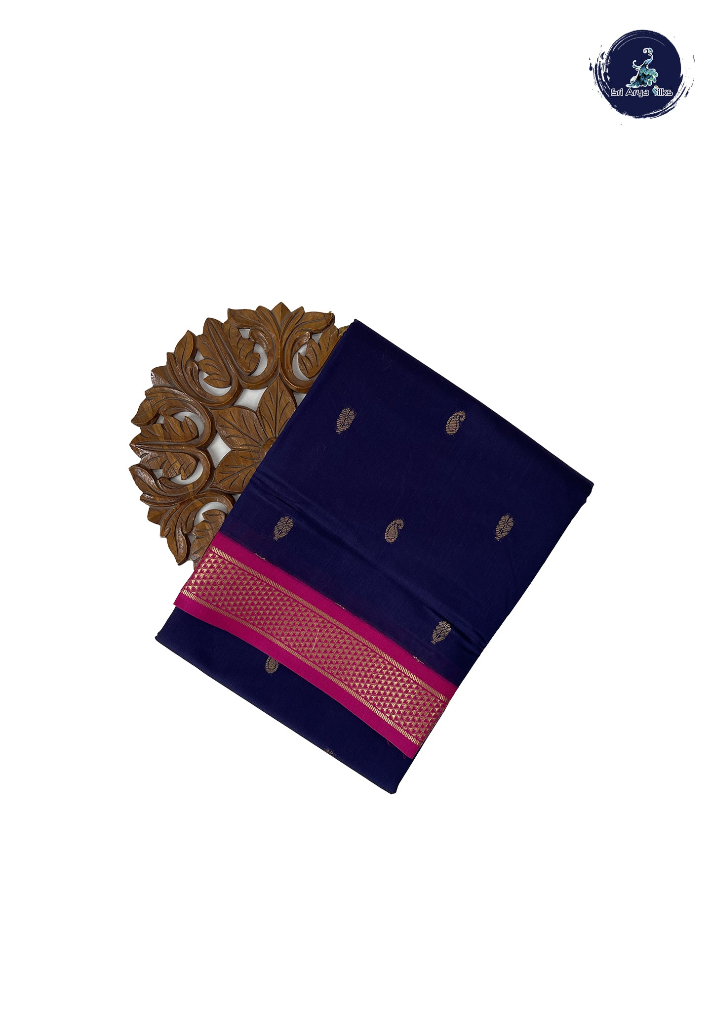 Navy Blue Madisar Semi Silk Cotton Saree With Zari Buttas Pattern