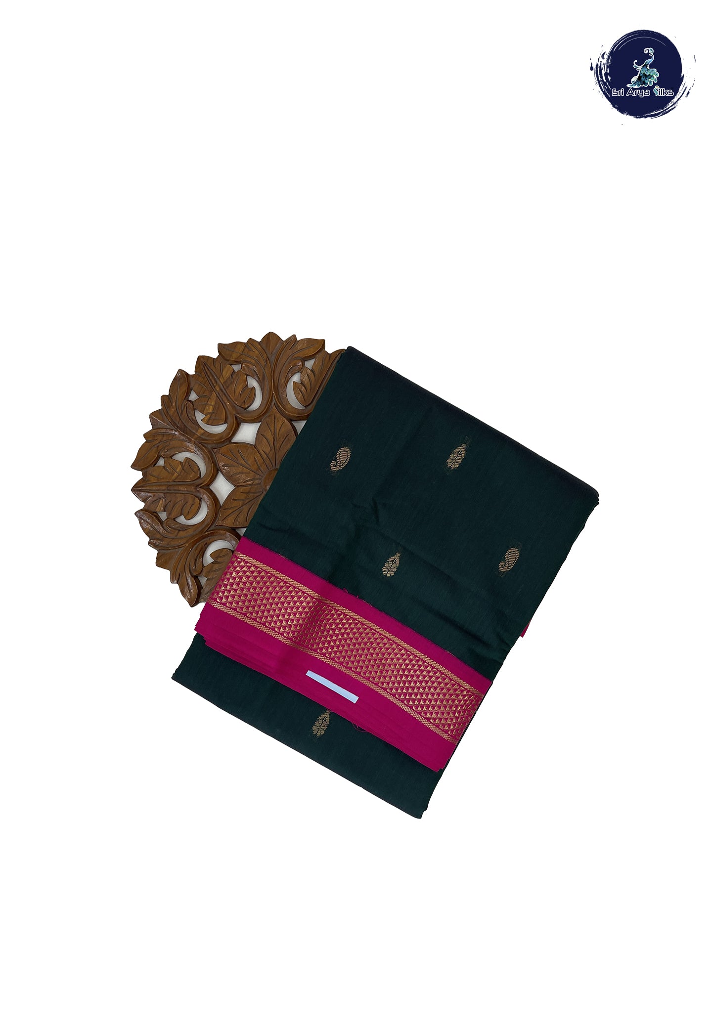 Bottle Green Madisar Semi Silk Cotton Saree With Zari Buttas Pattern