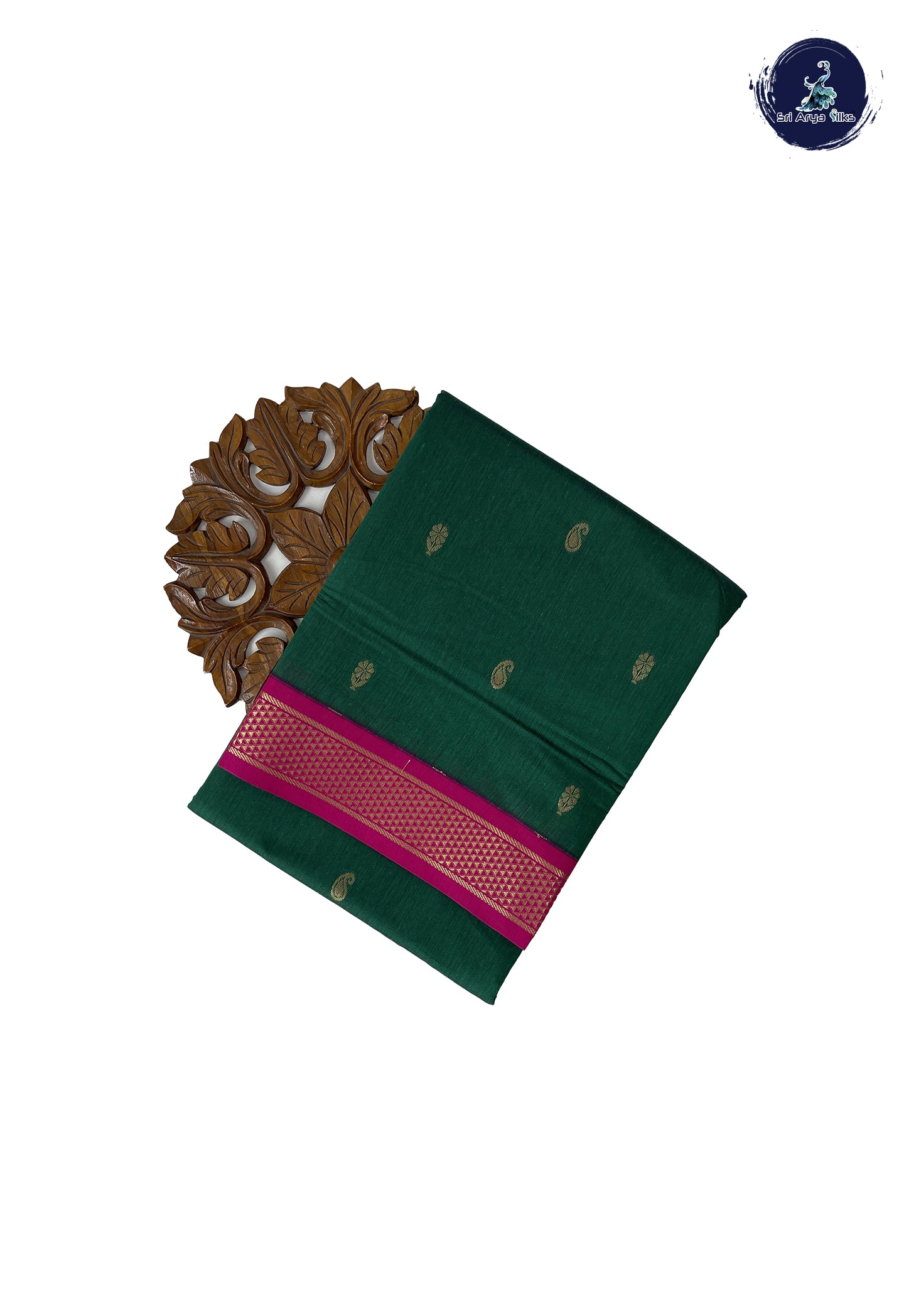 Dark Green Madisar Semi Silk Cotton Saree With Zari Buttas Pattern