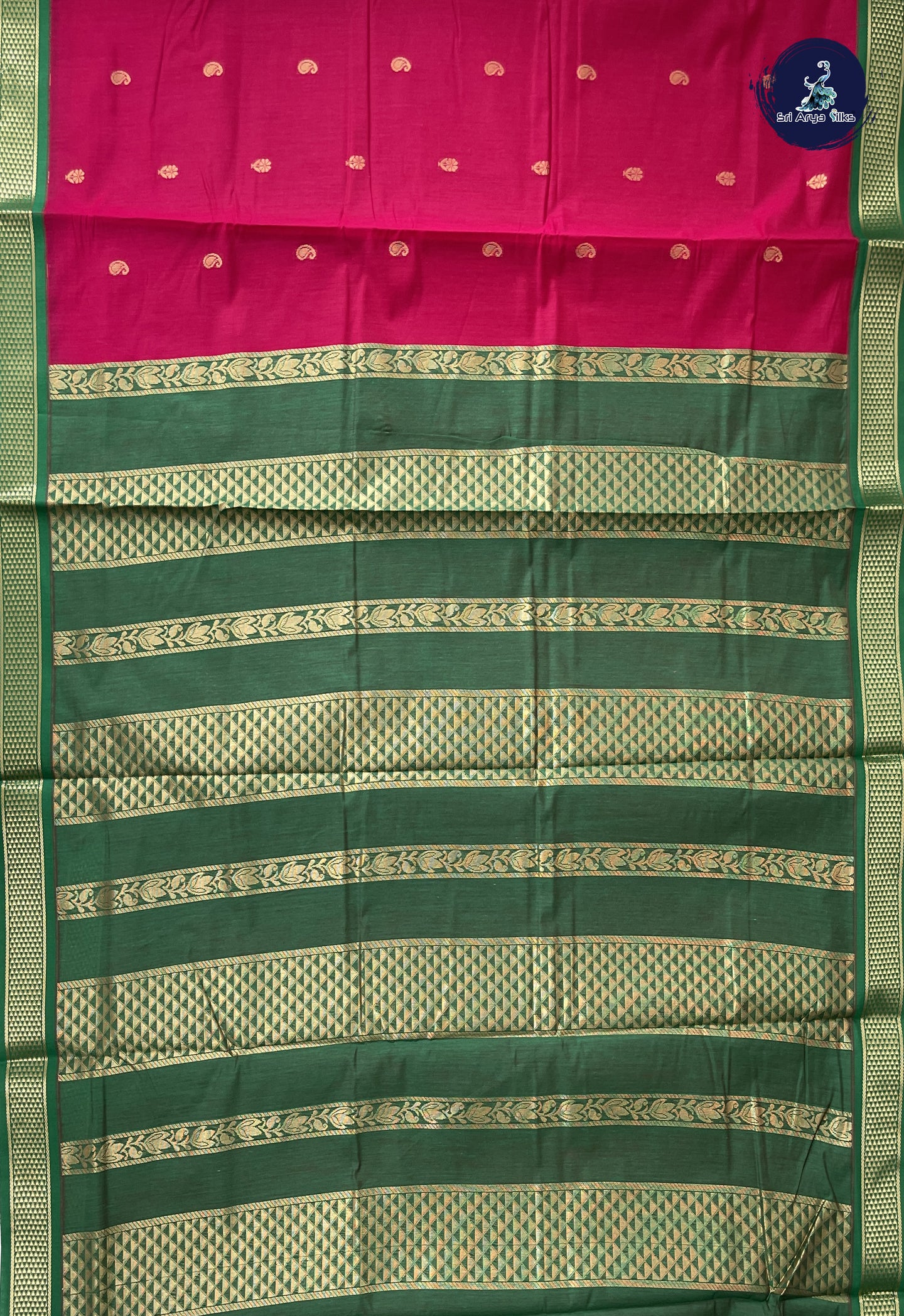 Dark Pink Madisar Semi Silk Cotton Saree With Zari Buttas Pattern