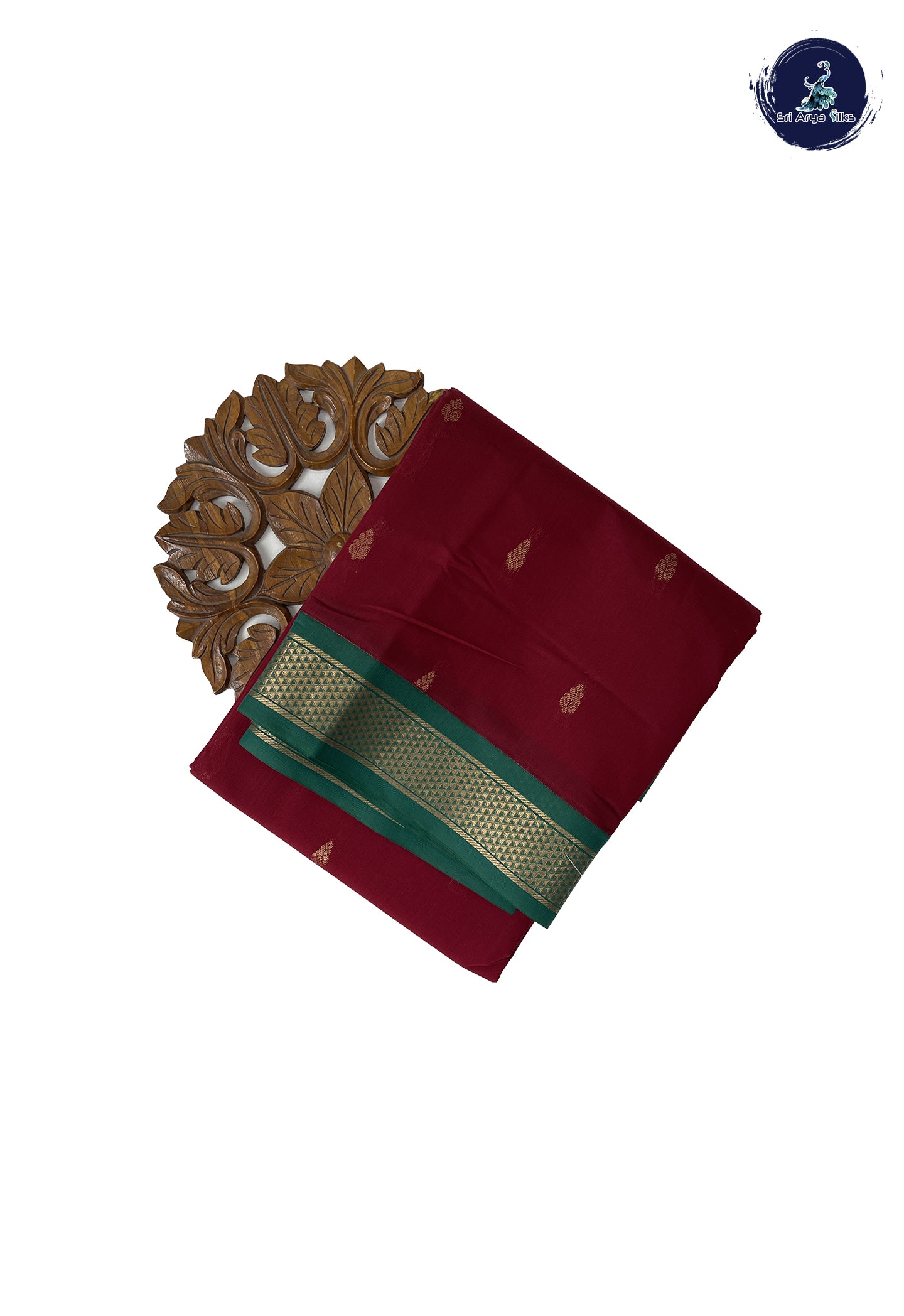 Maroon Madisar Semi Silk Cotton Saree With Zari Buttas Pattern