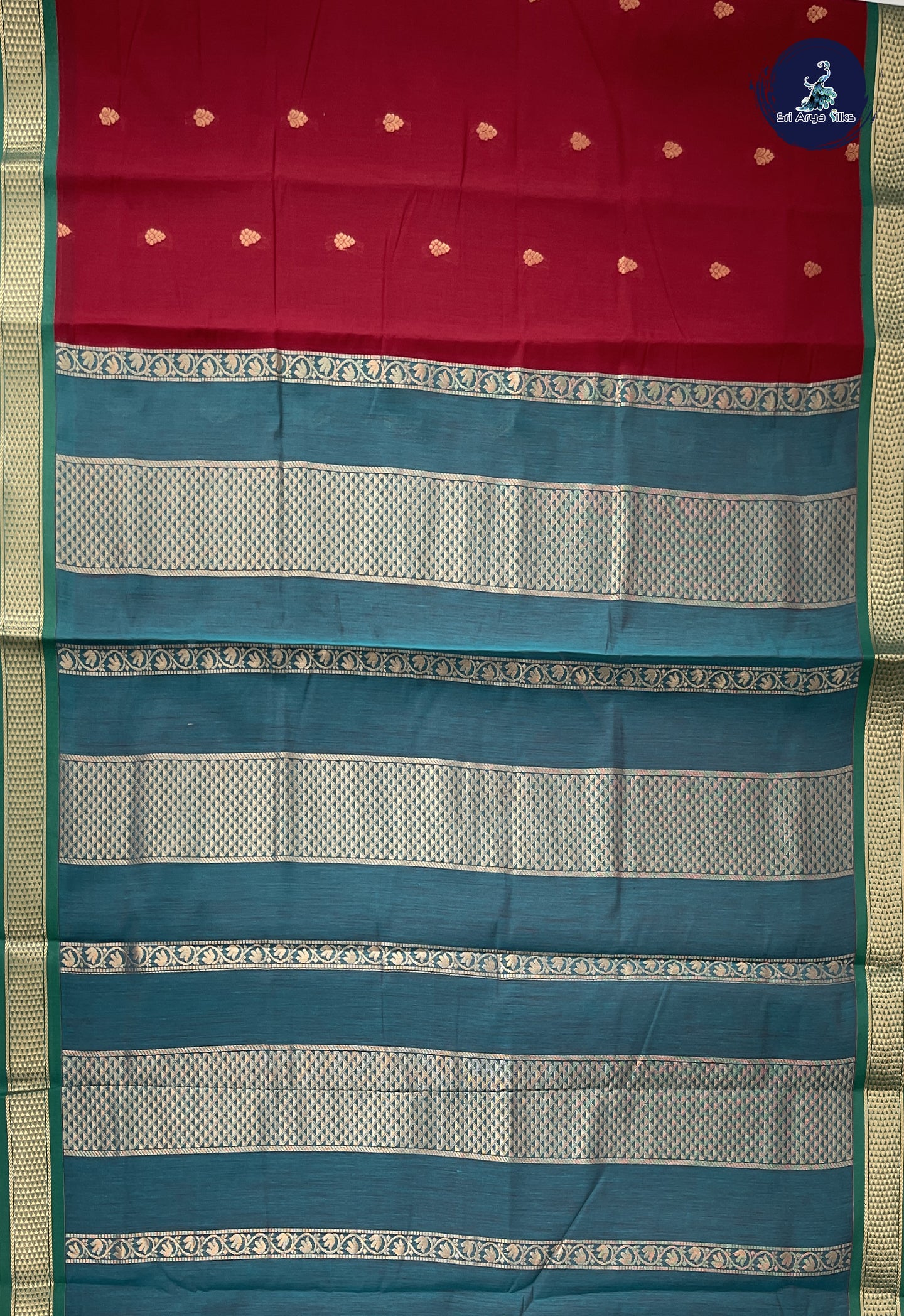 Maroon Madisar Semi Silk Cotton Saree With Zari Buttas Pattern