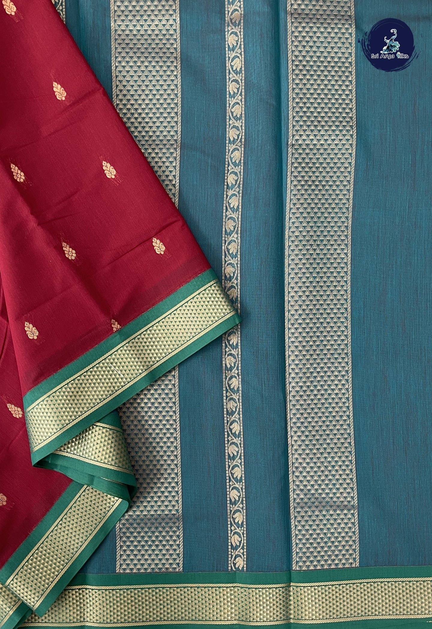 Maroon Madisar Semi Silk Cotton Saree With Zari Buttas Pattern