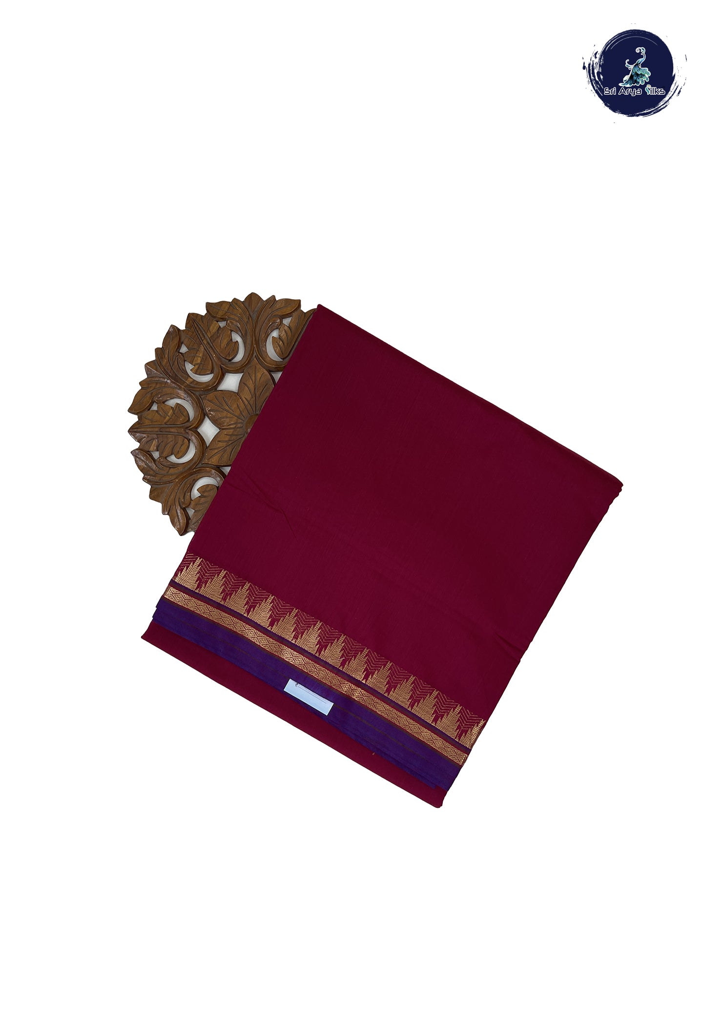 Maroon Madisar Semi Silk Cotton Saree With Plain Pattern