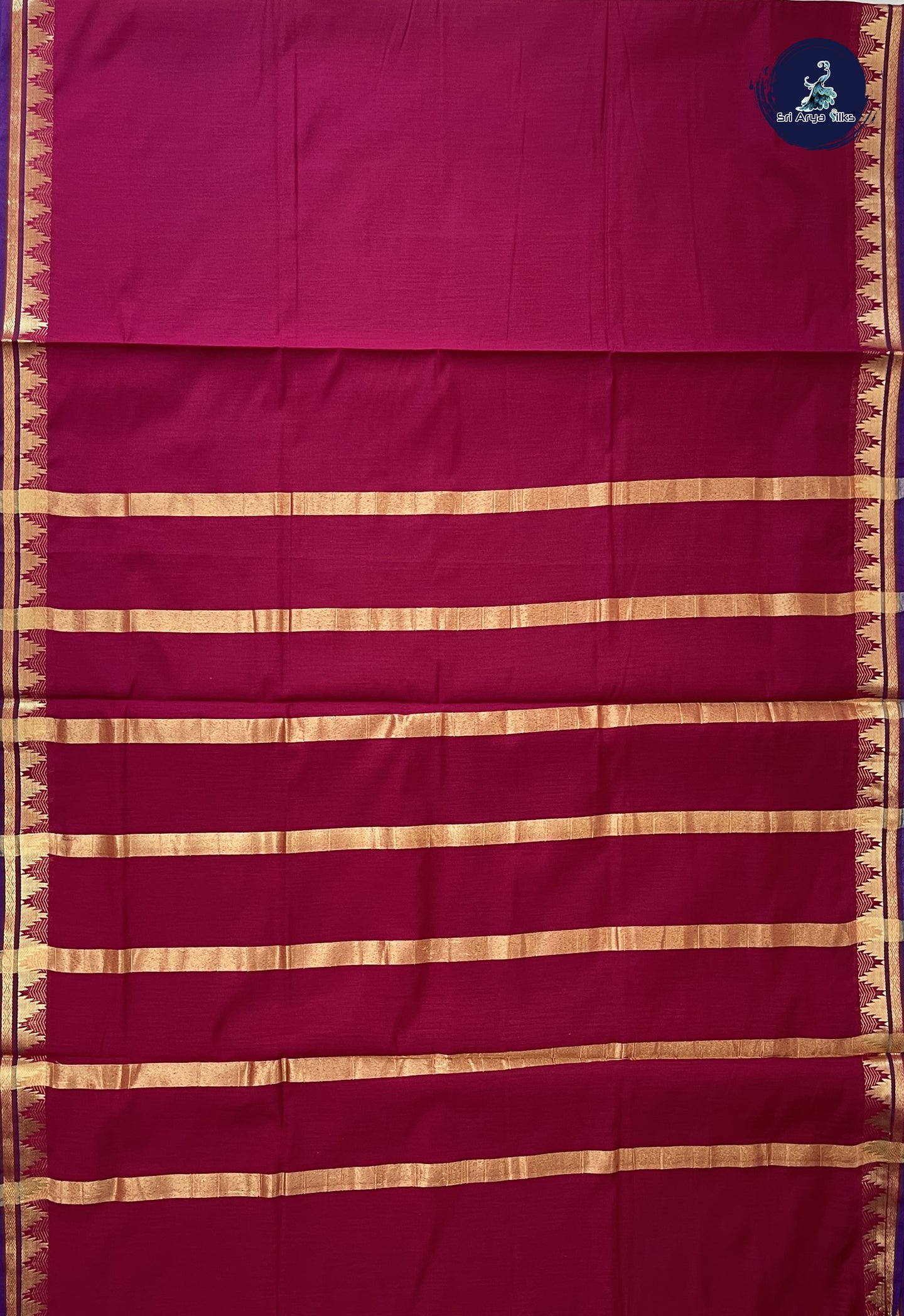 Maroon Madisar Semi Silk Cotton Saree With Plain Pattern