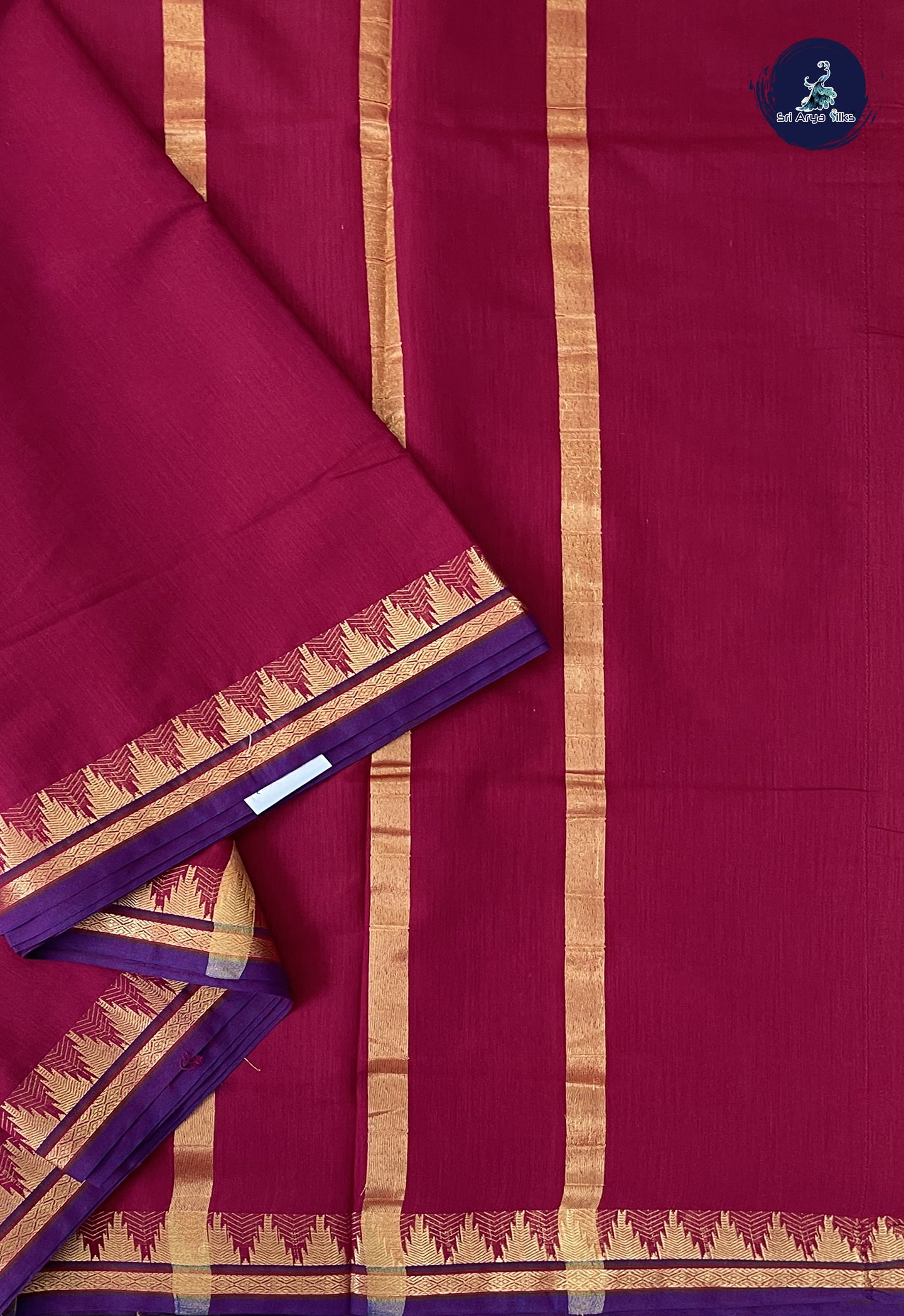 Maroon Madisar Semi Silk Cotton Saree With Plain Pattern