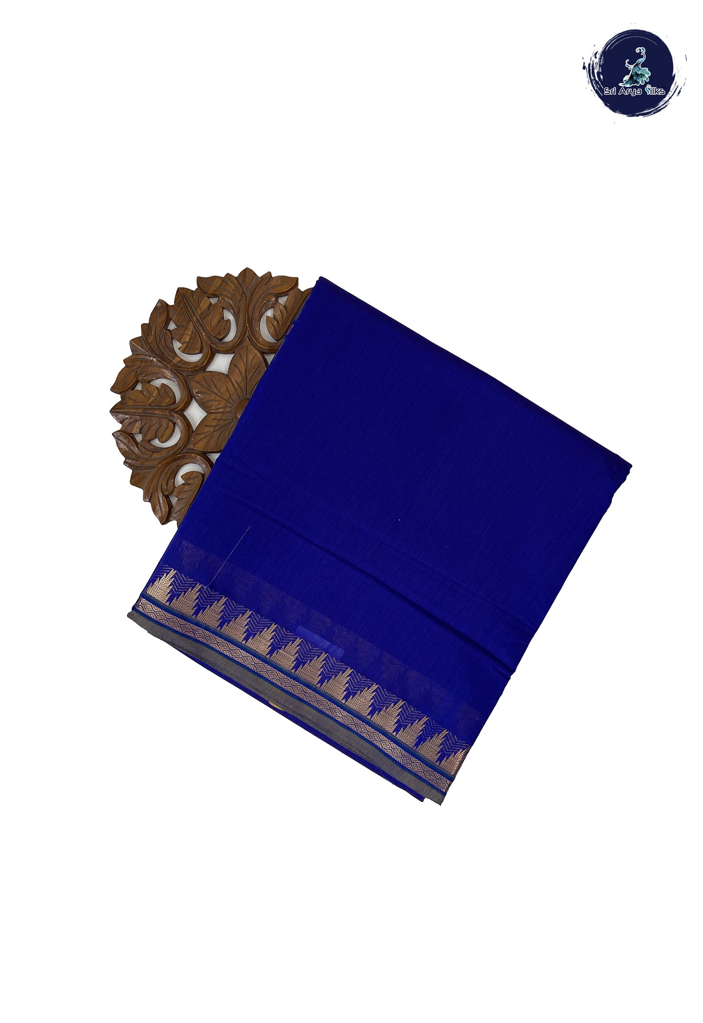 Royal Blue Madisar Semi Silk Cotton Saree With Plain Pattern