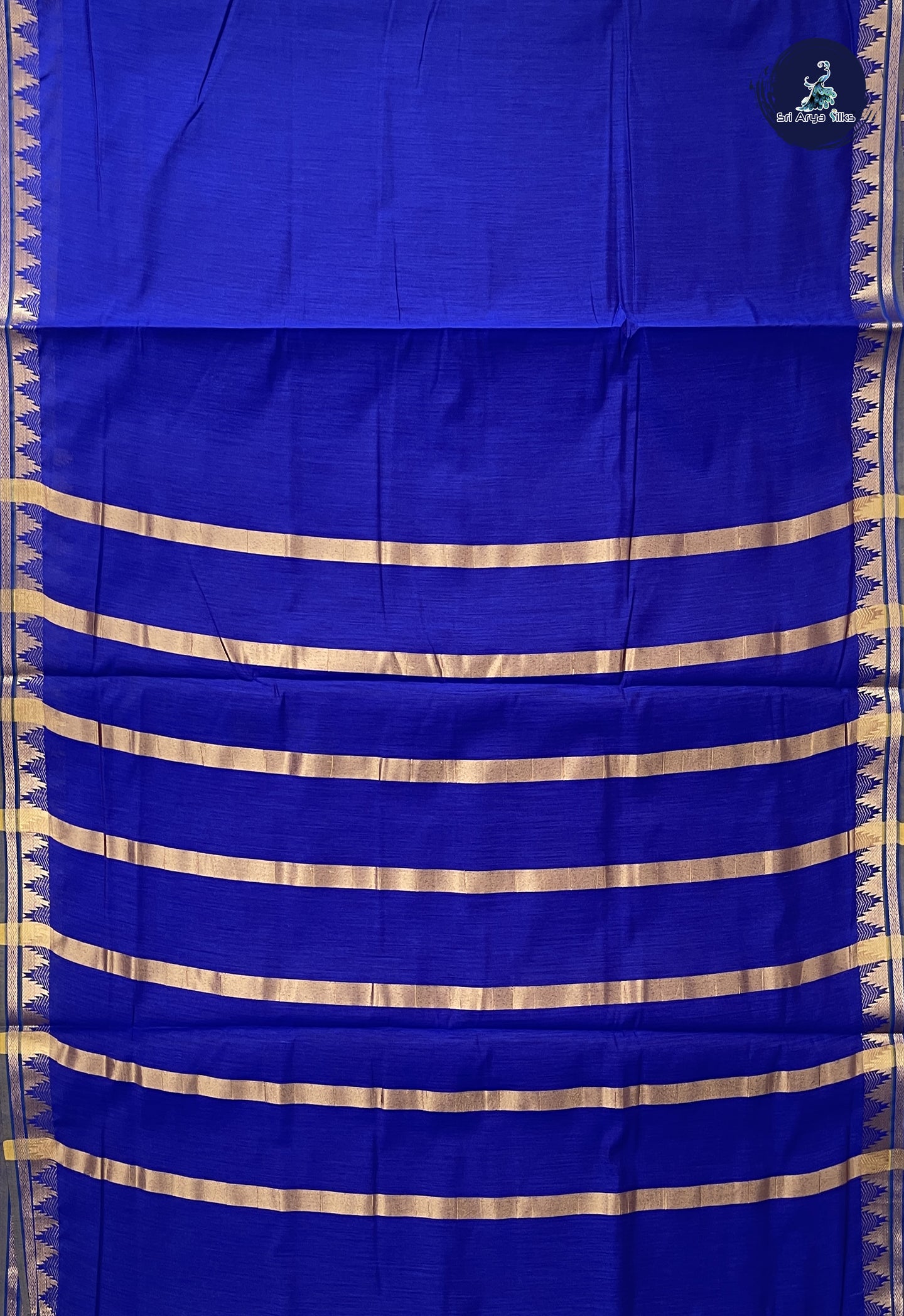 Royal Blue Madisar Semi Silk Cotton Saree With Plain Pattern