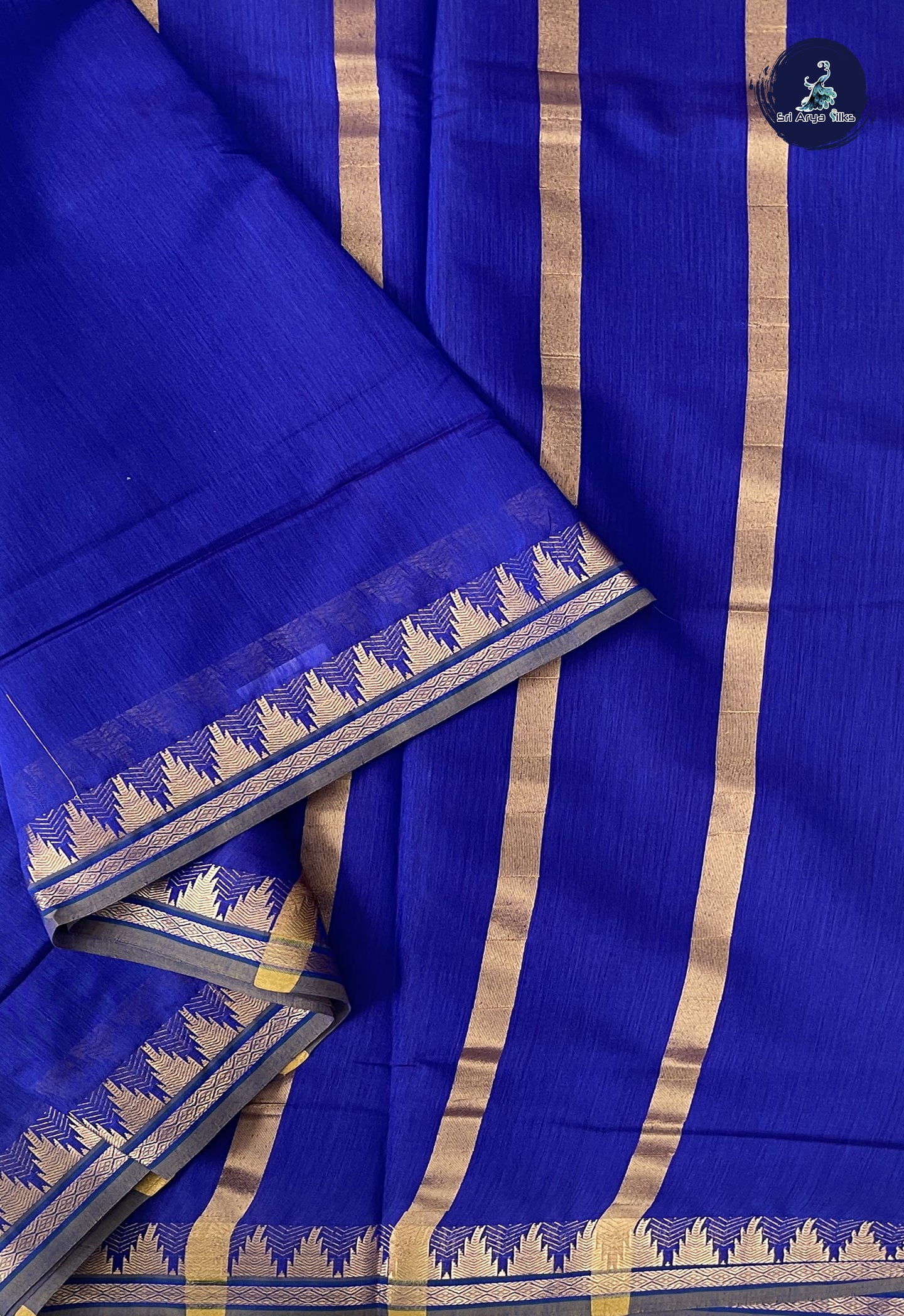 Royal Blue Madisar Semi Silk Cotton Saree With Plain Pattern