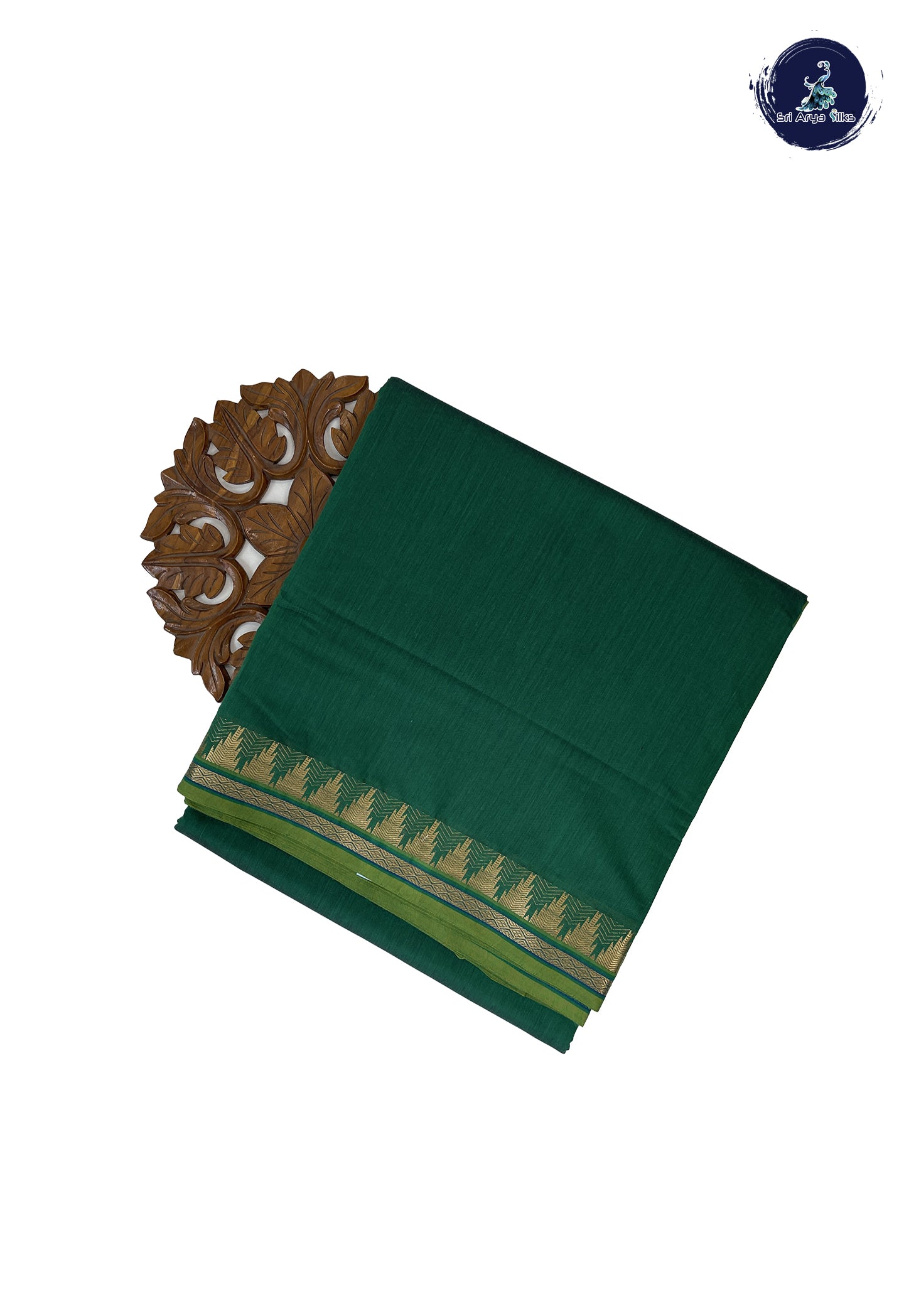 Dark Green Madisar Semi Silk Cotton Saree With Plain Pattern
