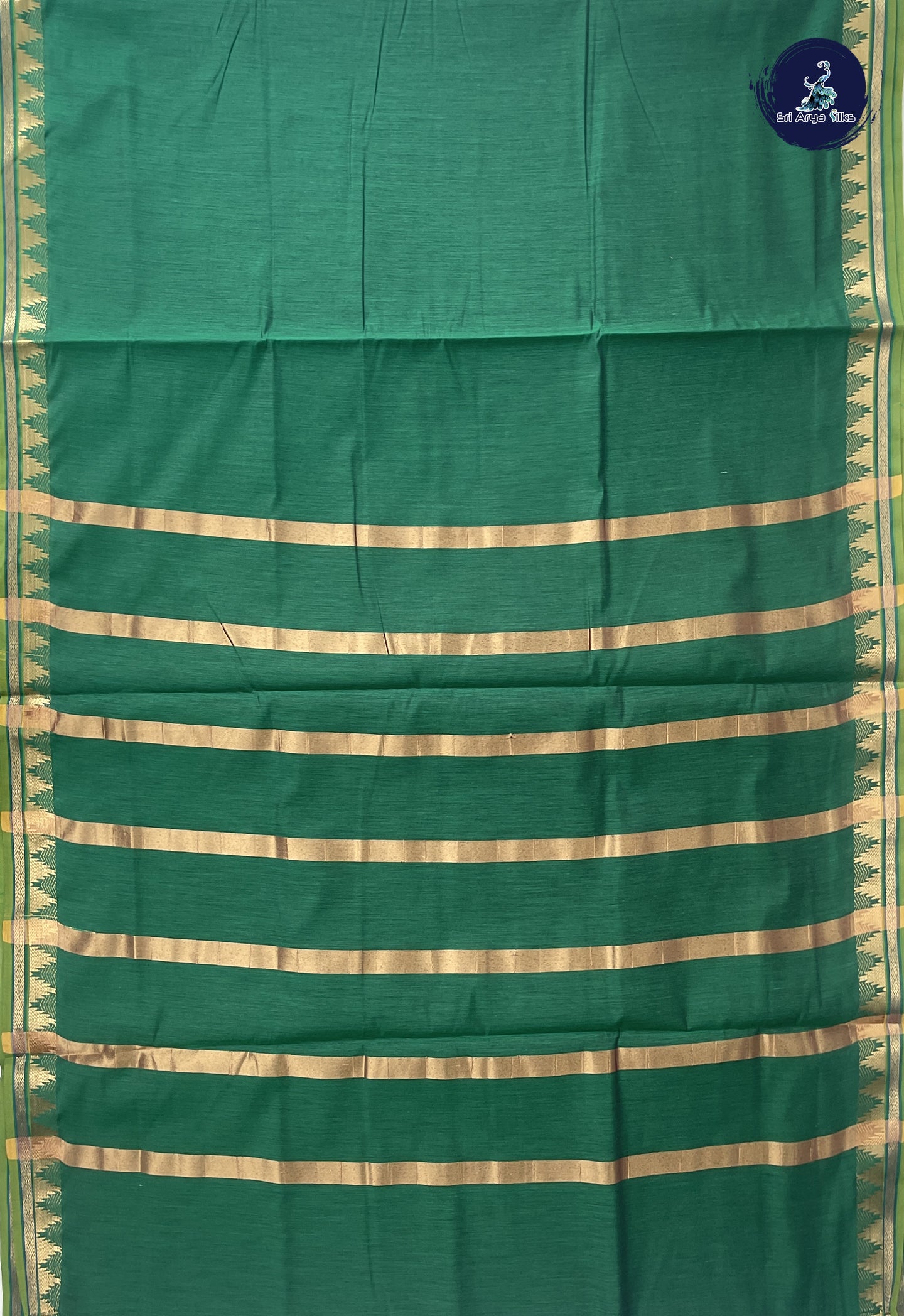 Dark Green Madisar Semi Silk Cotton Saree With Plain Pattern