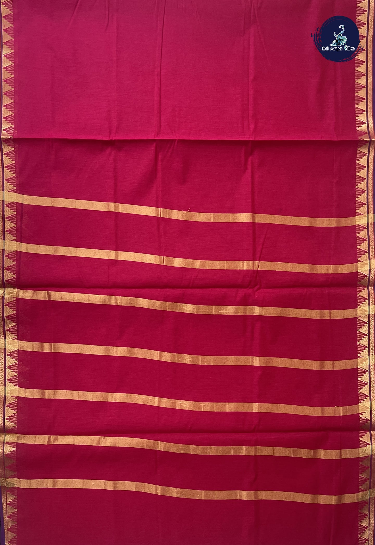 Dark Pink Madisar Semi Silk Cotton Saree With Plain Pattern