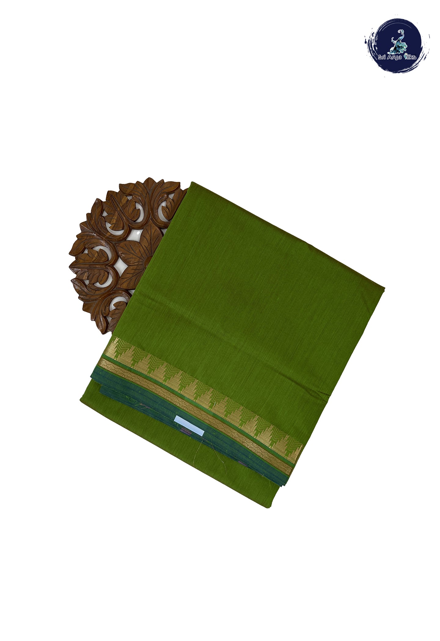 Light Green Madisar Semi Silk Cotton Saree With Plain Pattern