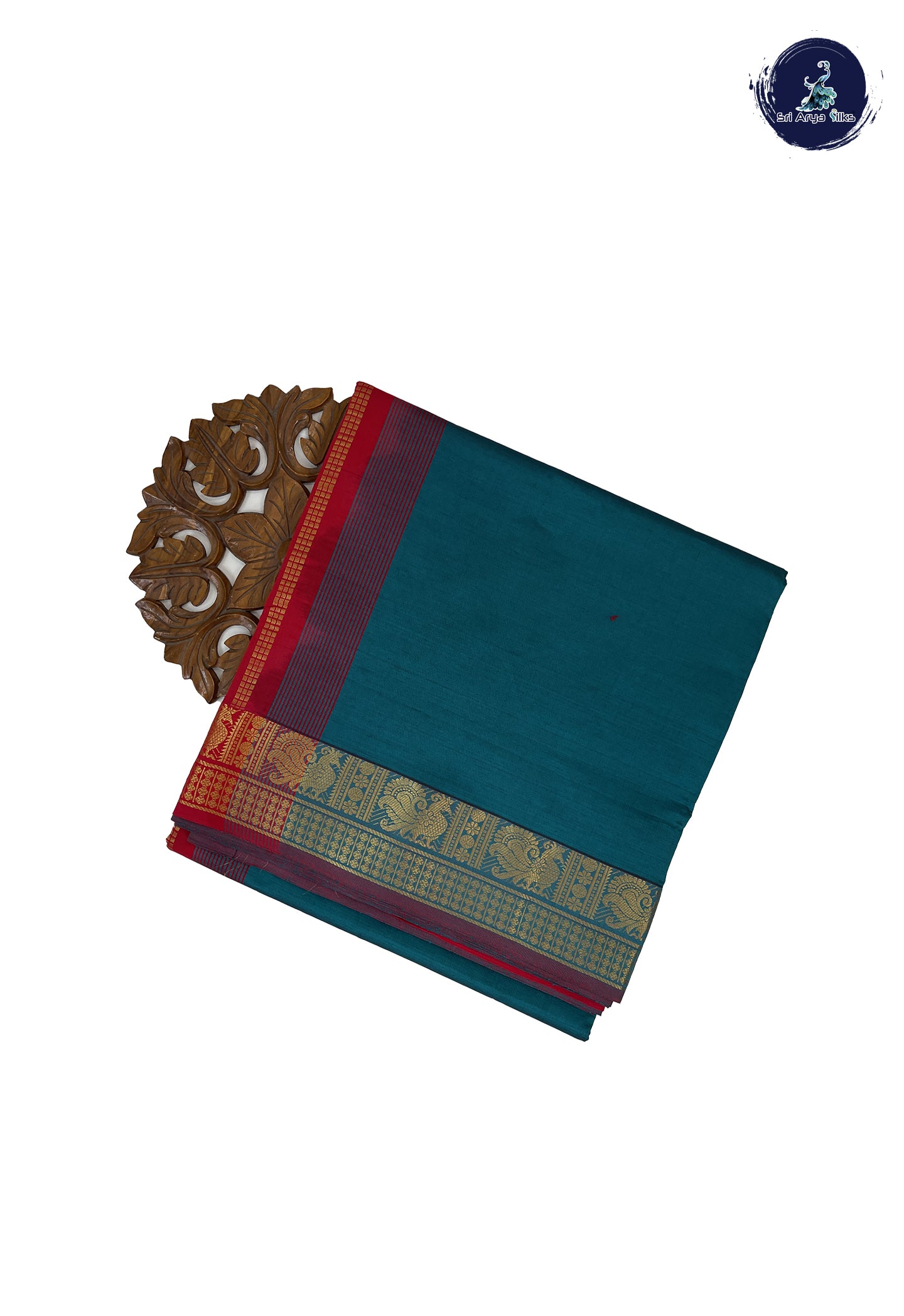 Peacock Green Madisar Semi Silk Cotton Saree With Plain Pattern
