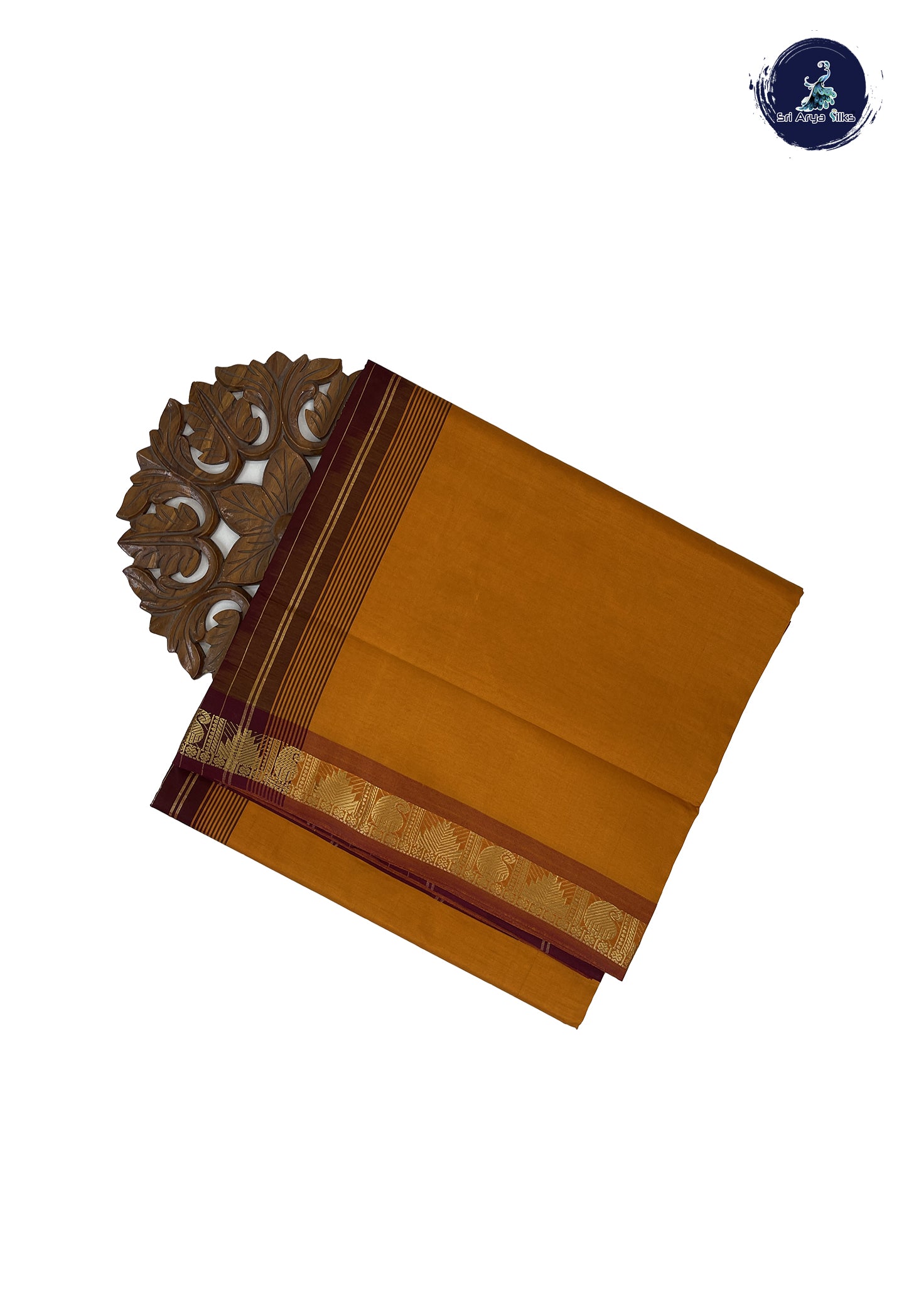 Mustard Yellow Madisar Semi Silk Cotton Saree With Plain Pattern
