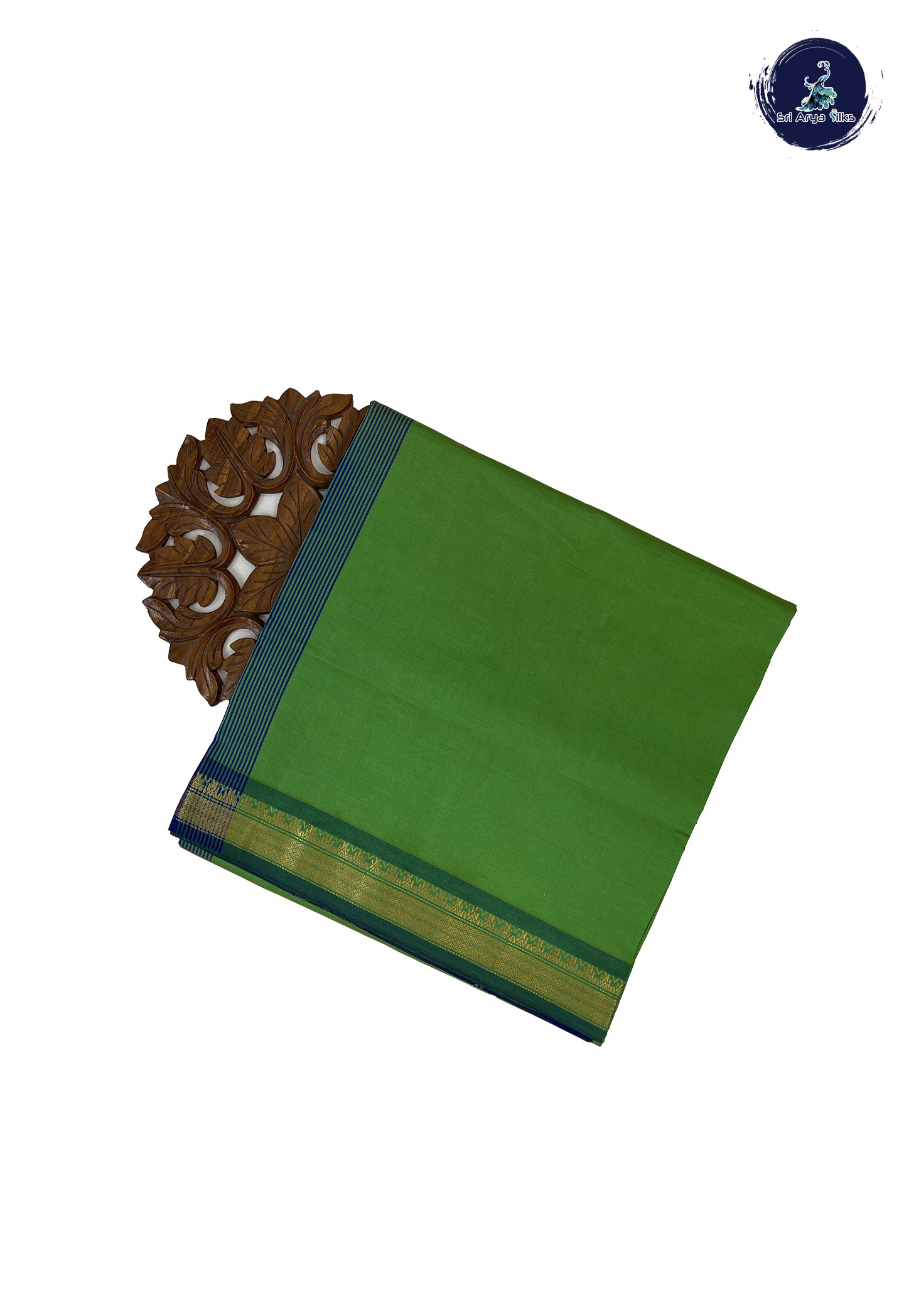 Light Green Madisar Semi Silk Cotton Saree With Plain Pattern