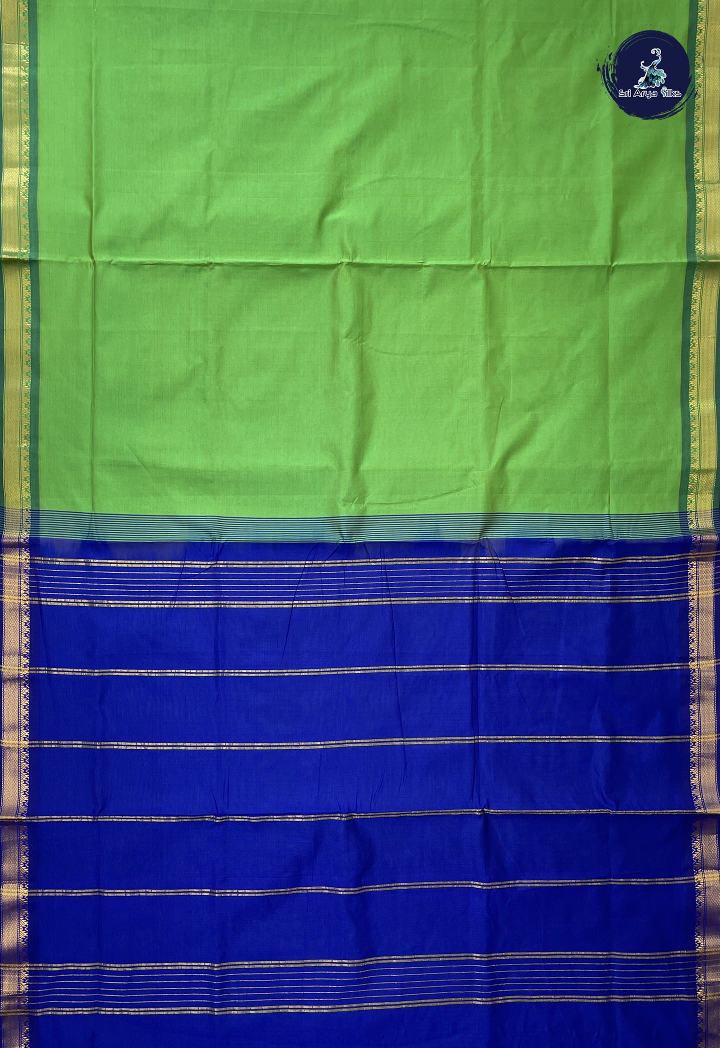 Light Green Madisar Semi Silk Cotton Saree With Plain Pattern