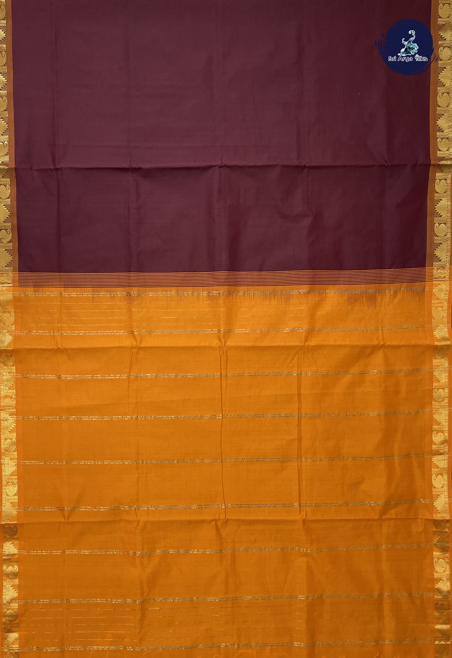 Brown Madisar Semi Silk Cotton Saree With Plain Pattern