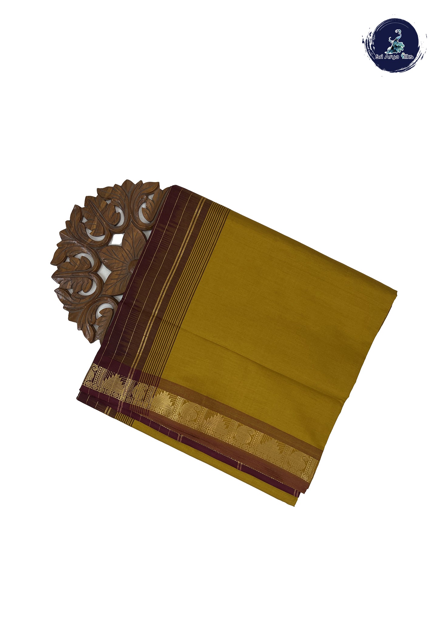 Turmeric Yellow Madisar Semi Silk Cotton Saree With Plain Pattern