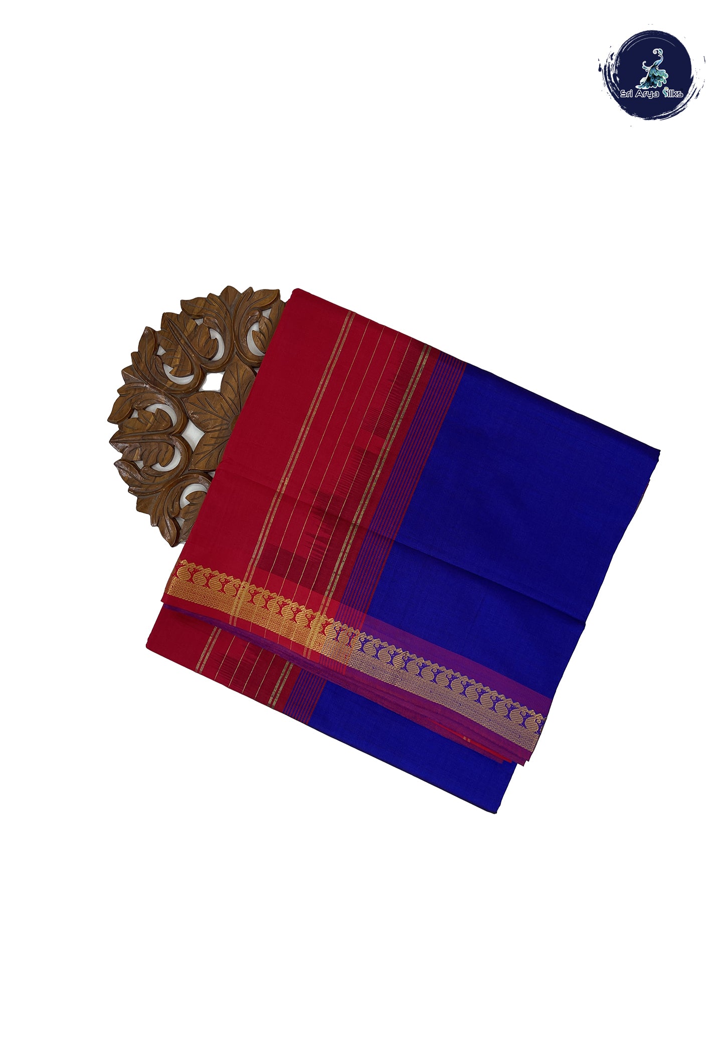 Royal Blue Madisar Semi Silk Cotton Saree With Plain Pattern