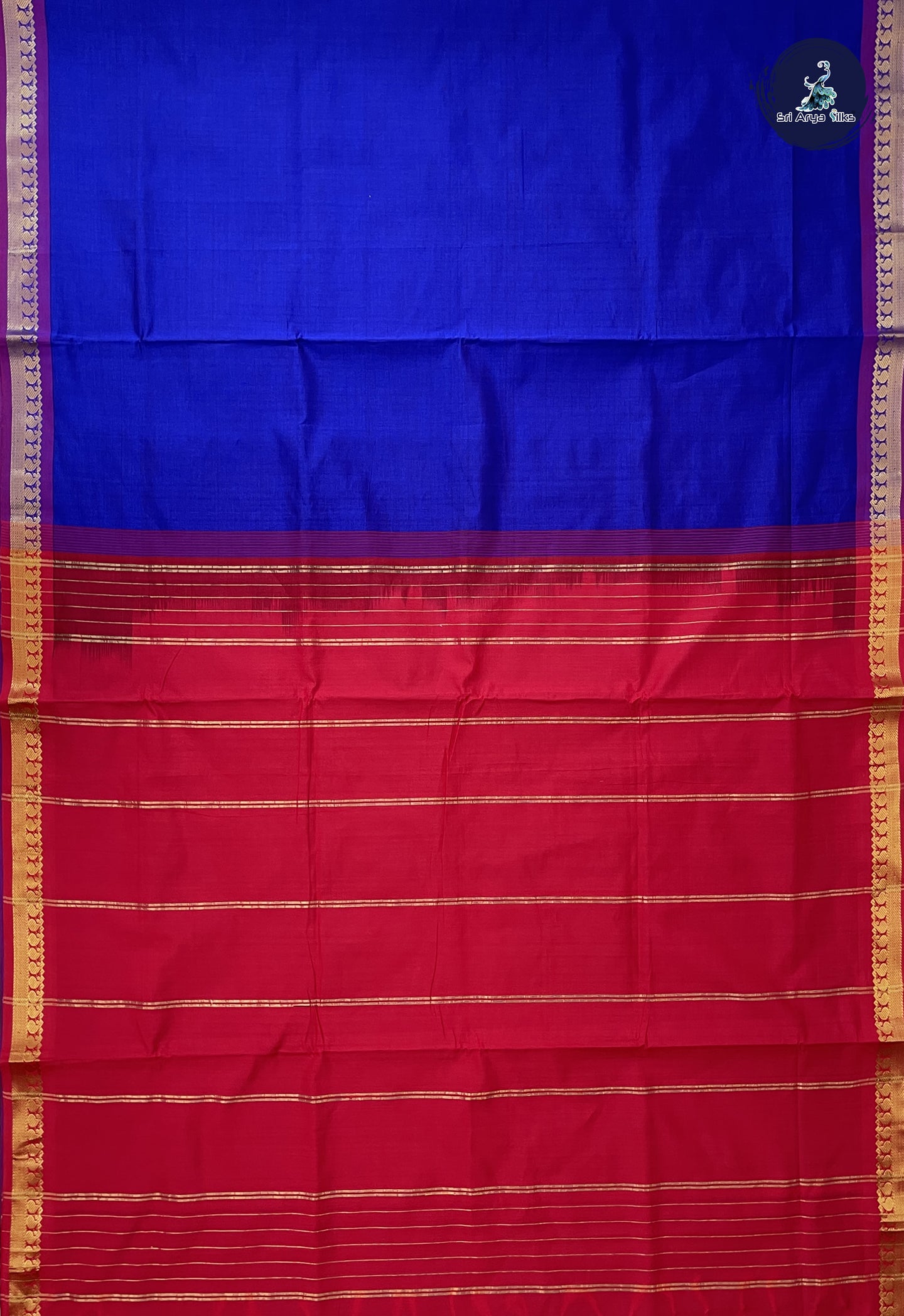 Royal Blue Madisar Semi Silk Cotton Saree With Plain Pattern