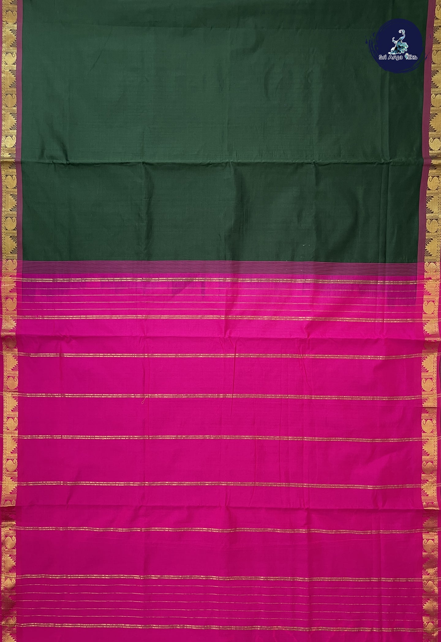Dark Green Madisar Semi Silk Cotton Saree With Plain Pattern