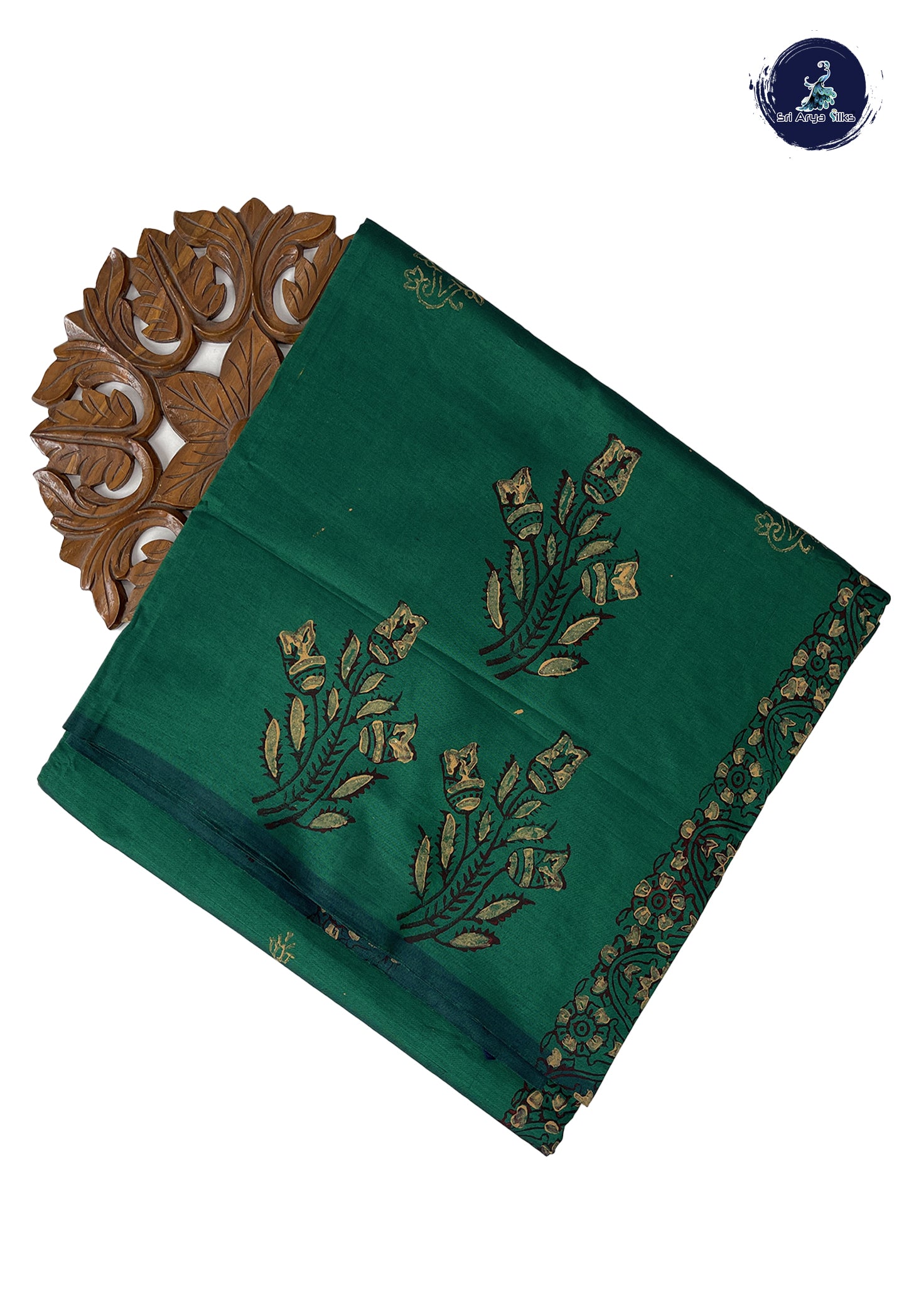 Dark Green Madisar Semi Silk Cotton Saree With Printed Pattern