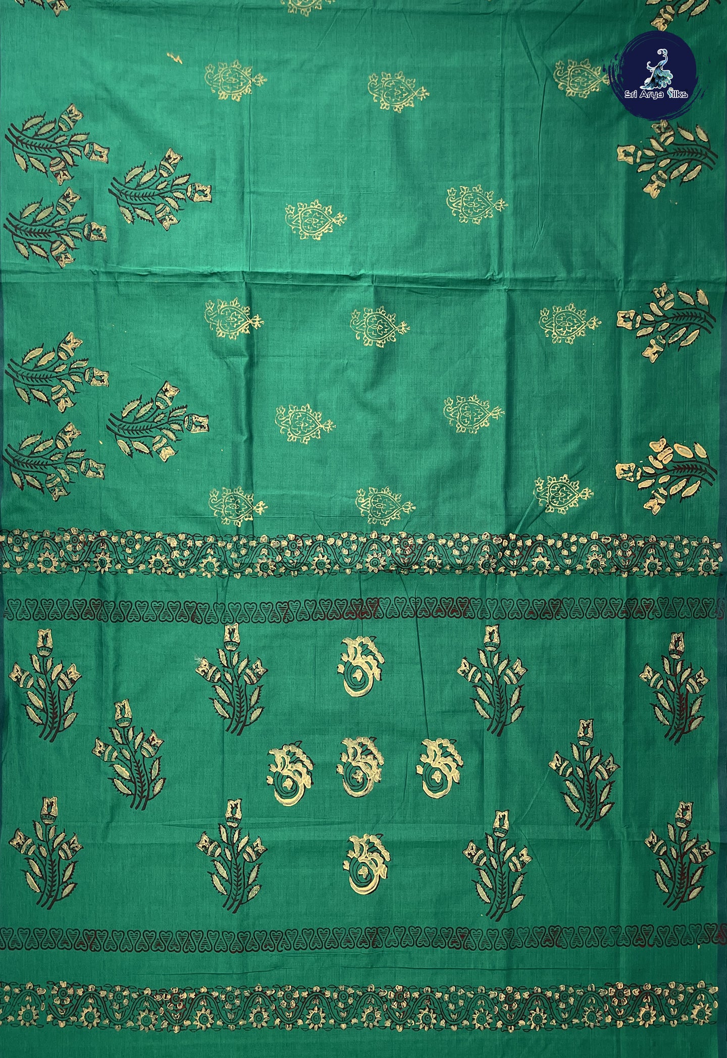 Dark Green Madisar Semi Silk Cotton Saree With Printed Pattern